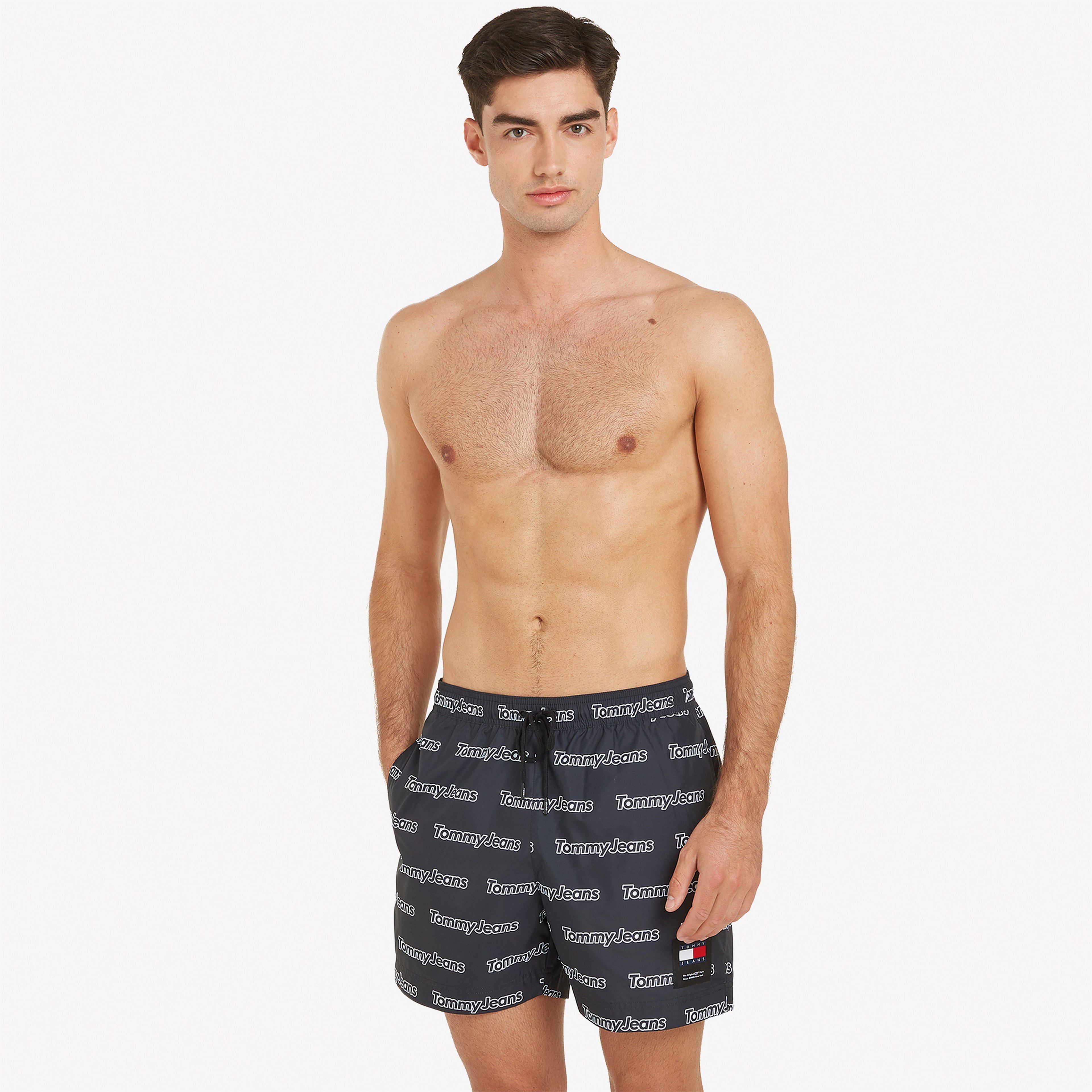 Tommy Jeans Medium Drawstring Print Erkek Siyah Deniz Şortu