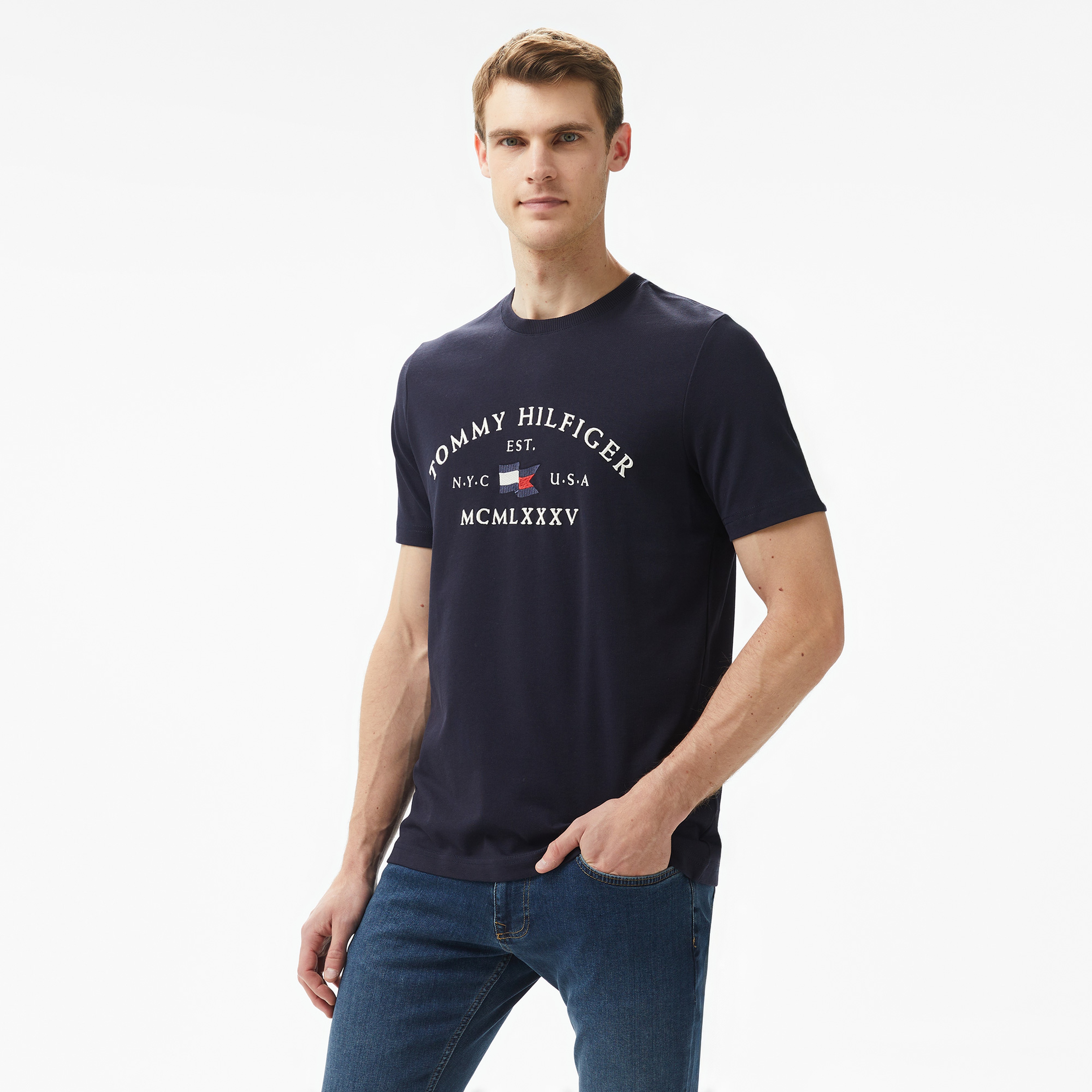 Tommy Hilfiger Erkek Mavi T-Shirt