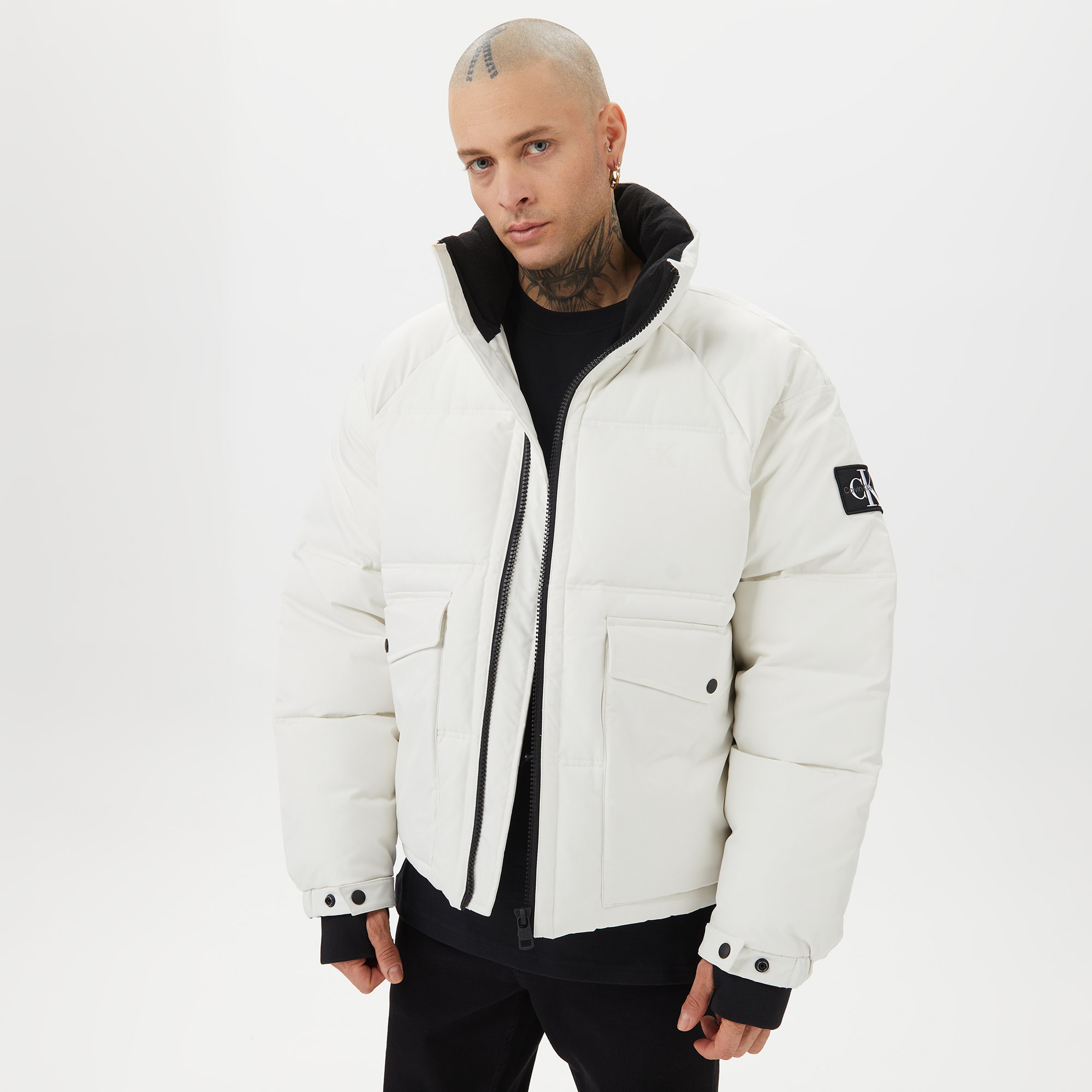 Calvin Klein Jeans Non-Down Technical Parka Erkek Beyaz Mont