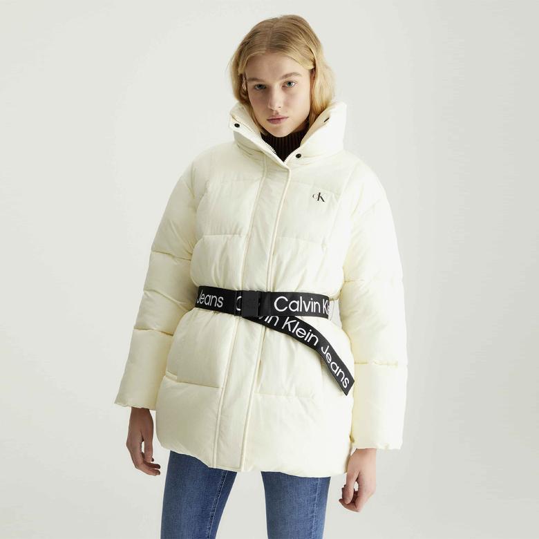 Calvin Klein Jeans ed Long Puffer Kadın Beyaz Mont