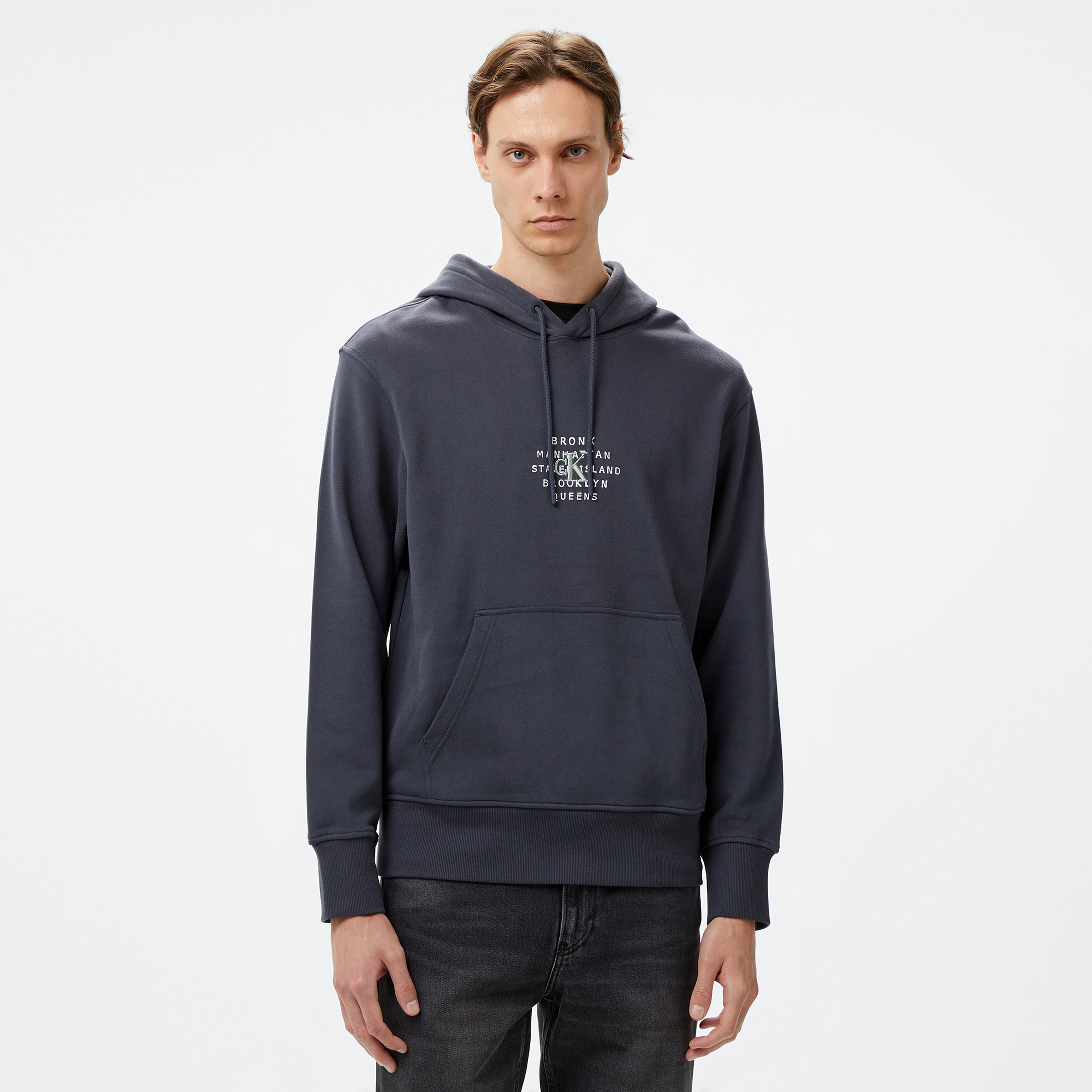 Calvin Klein Jeans Nyc Stamp Graphic Erkek Gri Hoodie