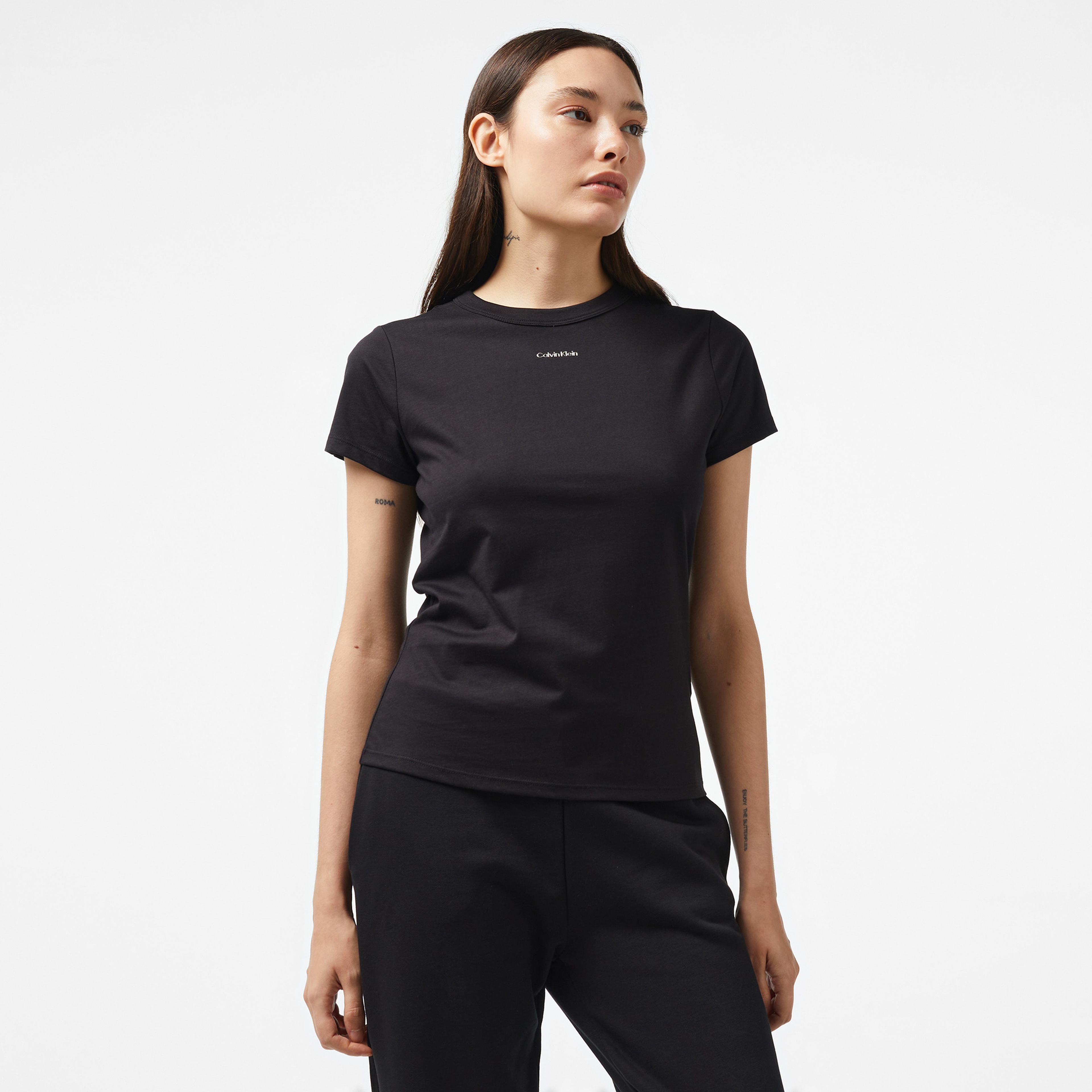 Calvin Klein Nano Logo Slım Kadın Siyah T-Shirt