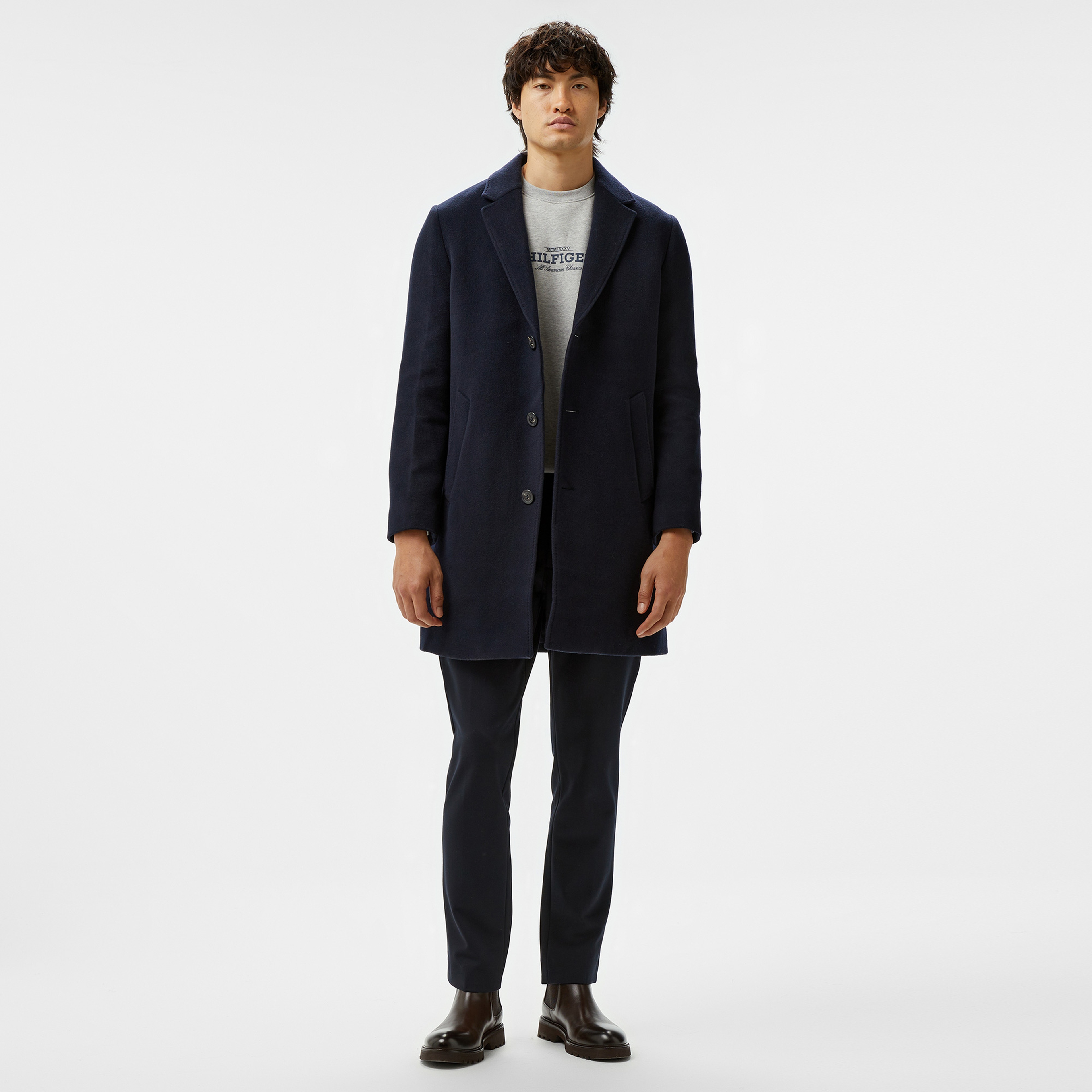 Tommy Hilfiger Dc Wool Mix Erkek Lacivert Kaban