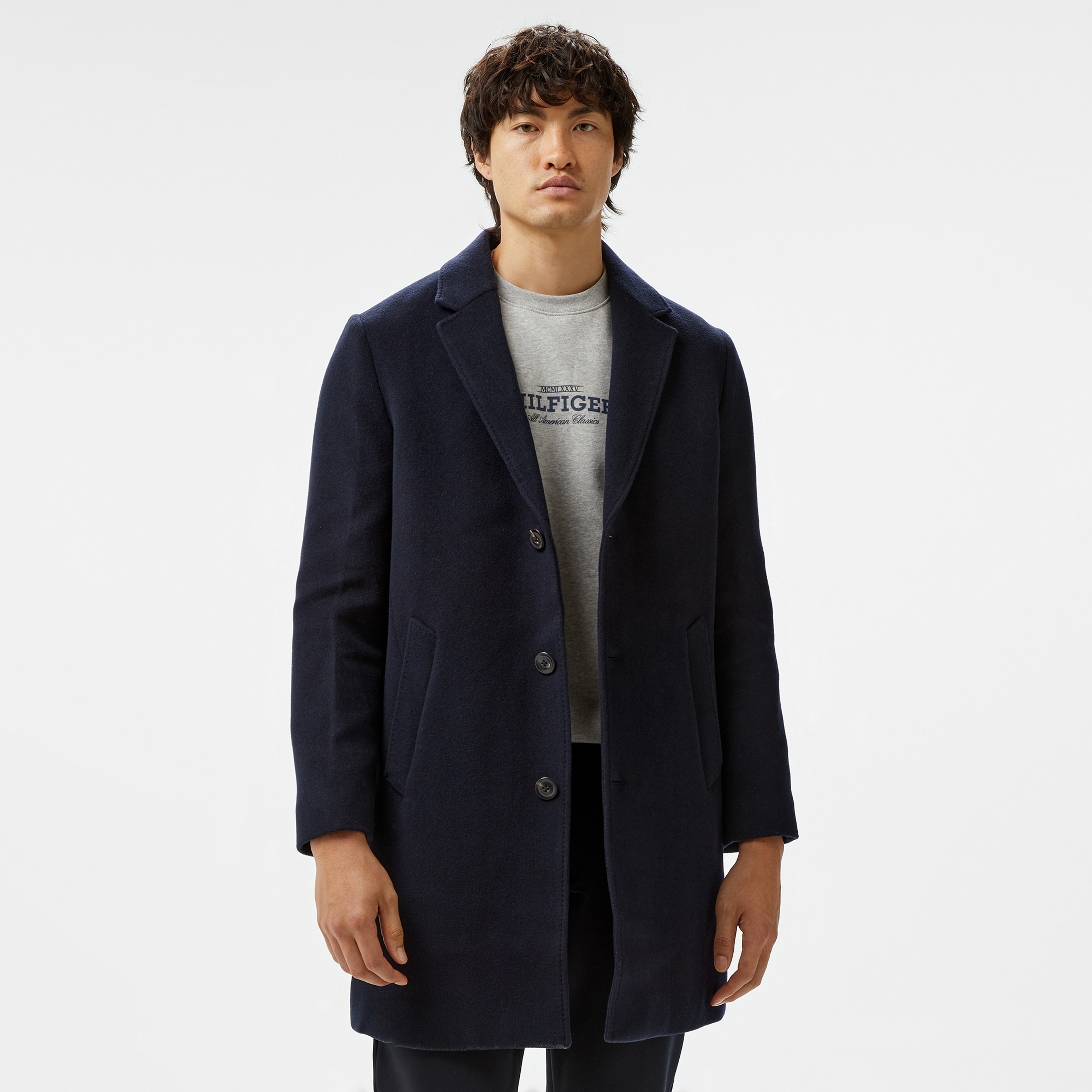 Tommy Hilfiger Dc Wool Mix Erkek Lacivert Kaban