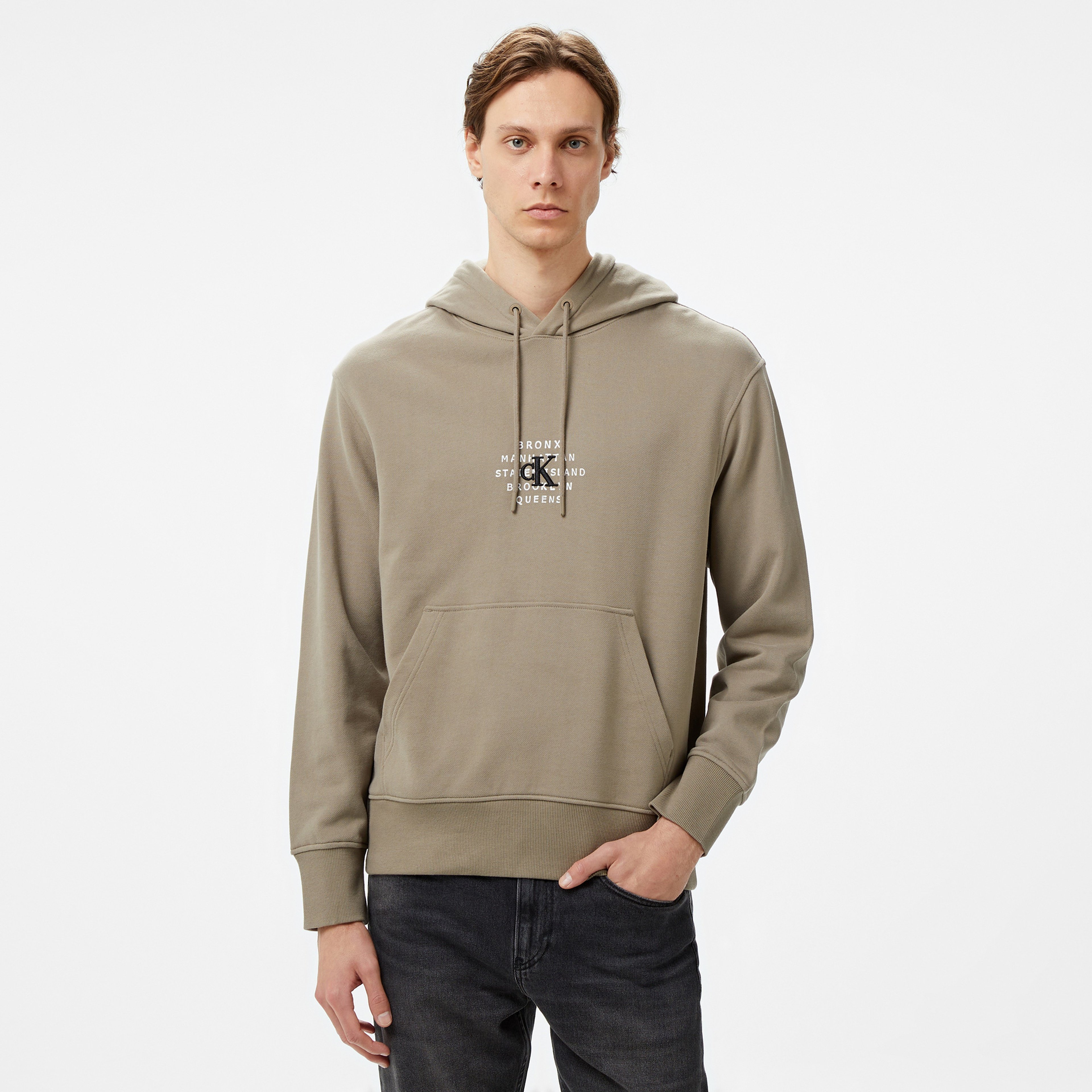 Calvin Klein Jeans Nyc Stamp Graphic Erkek Bej Hoodie