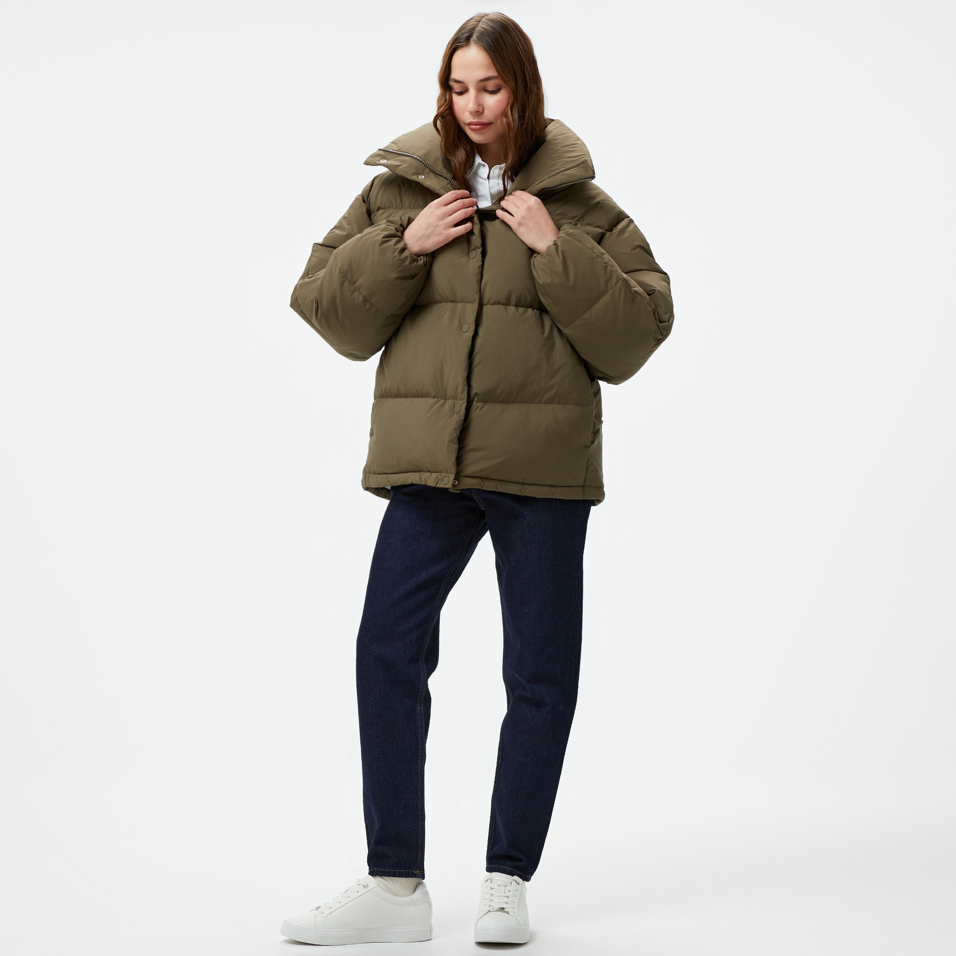 Calvin Klein Jeans Relaxed Puffer Kadın Kahverengi Mont