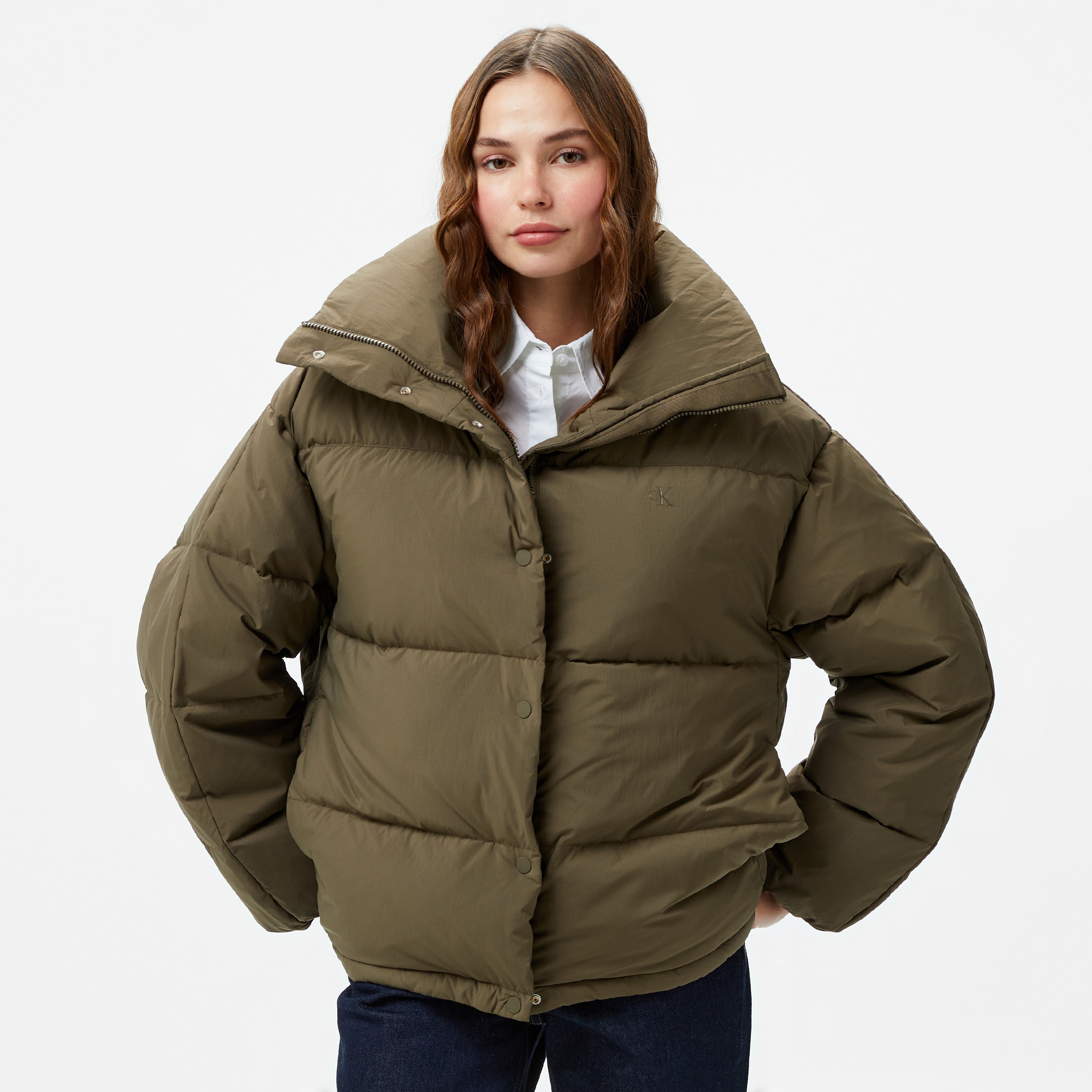 Calvin Klein Jeans Relaxed Puffer Kadın Kahverengi Mont