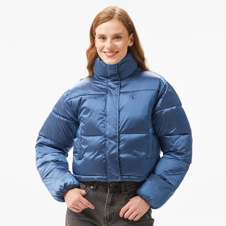 Calvin Klein Jeans Shiny Cropped Puffer Kadın Mavi Mont