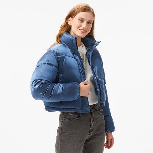 Calvin Klein Jeans Shiny Cropped Puffer Kadın Mavi Mont