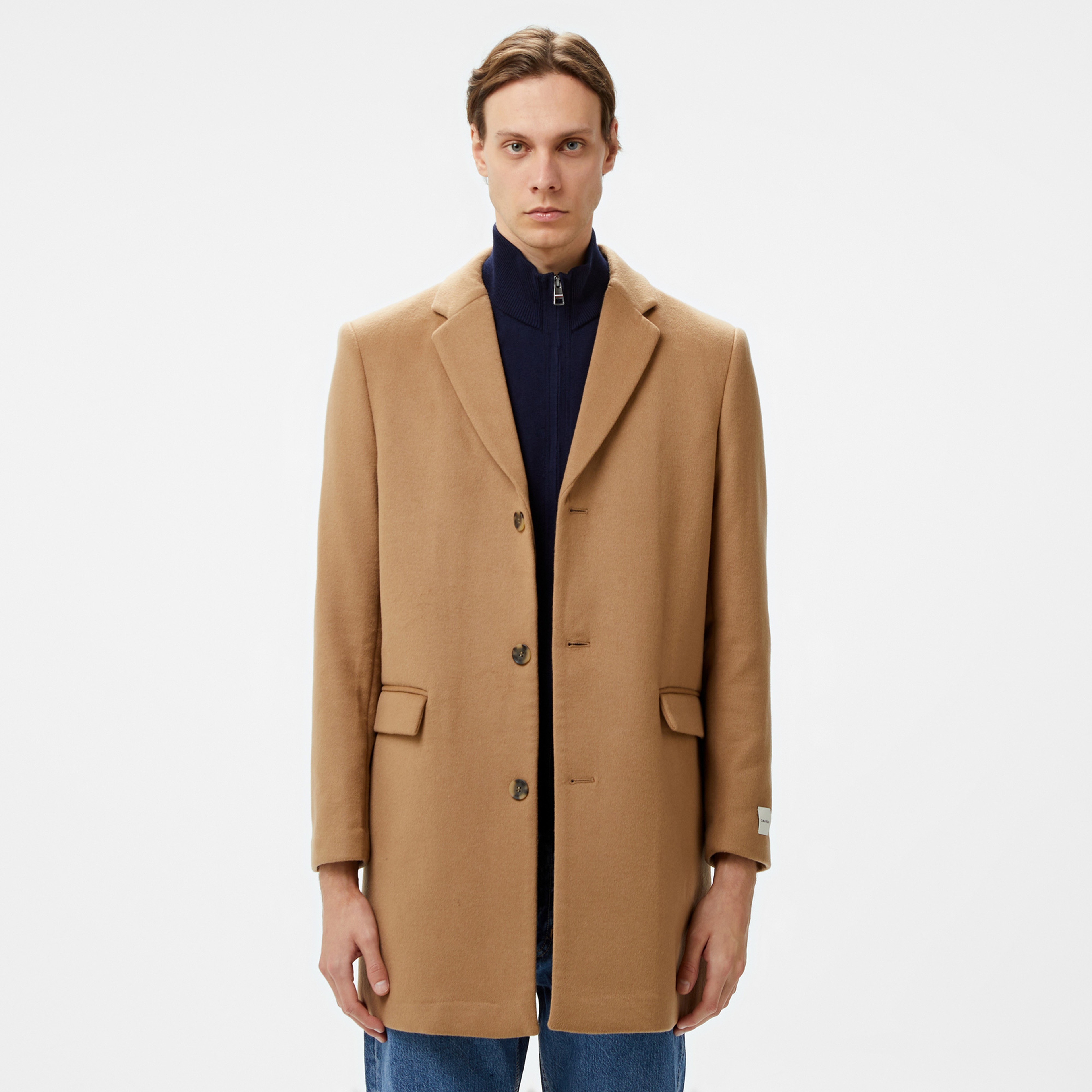 Calvin Klein Fine Wool Blend Erkek Haki Kaban