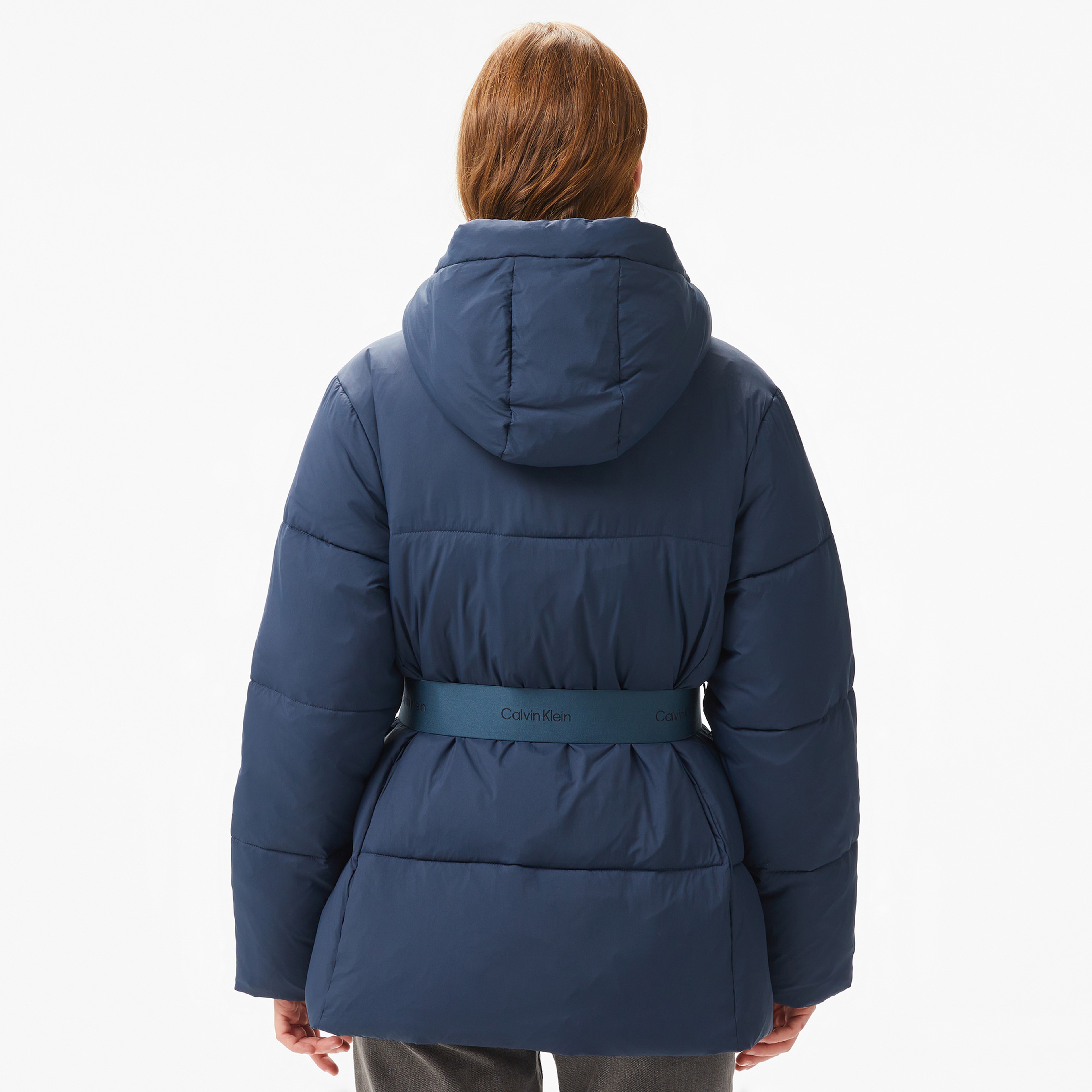 Calvin Klein Jeans Logo Belt Short Puffer Kadın Lacivert Mont