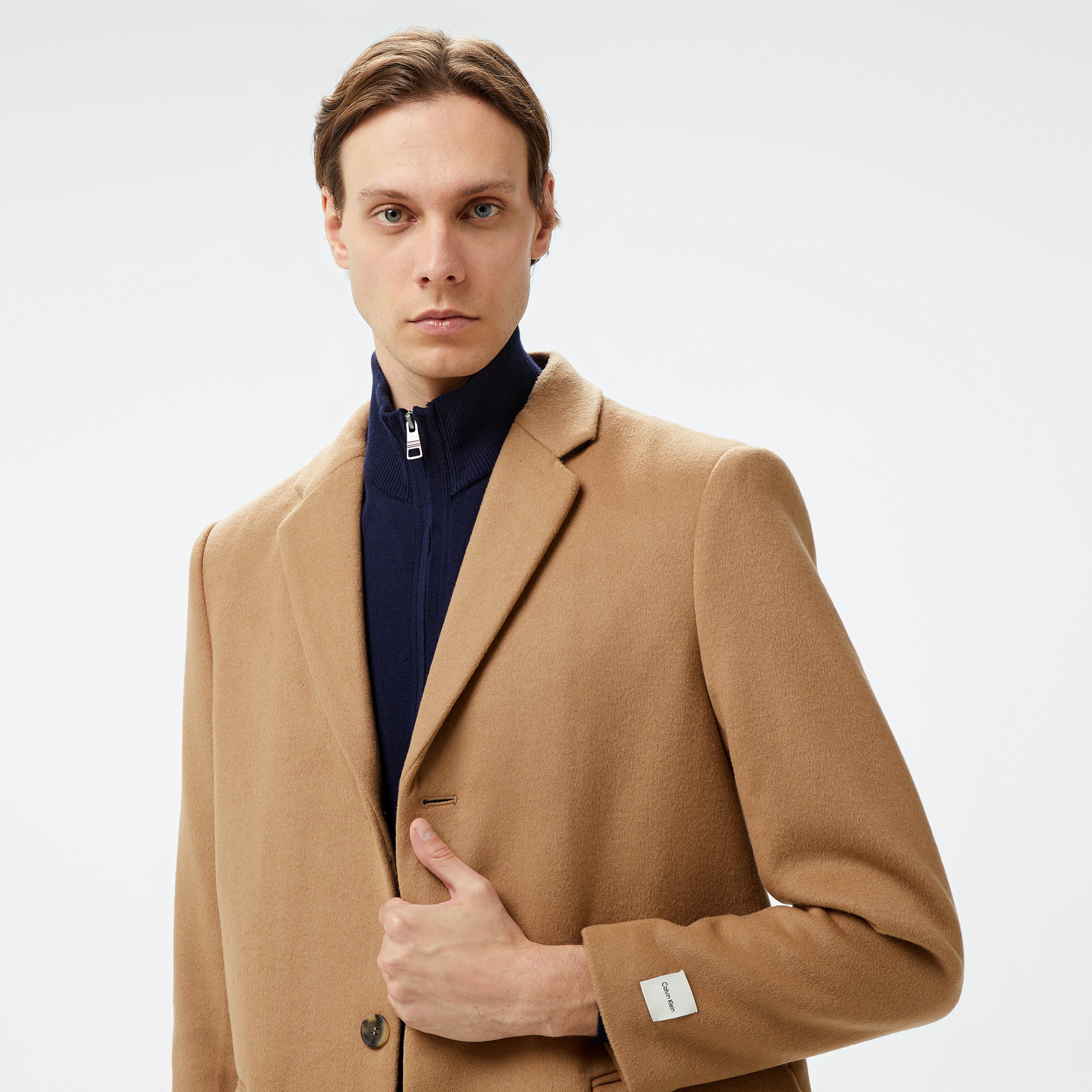 Calvin Klein Fine Wool Blend Erkek Haki Kaban