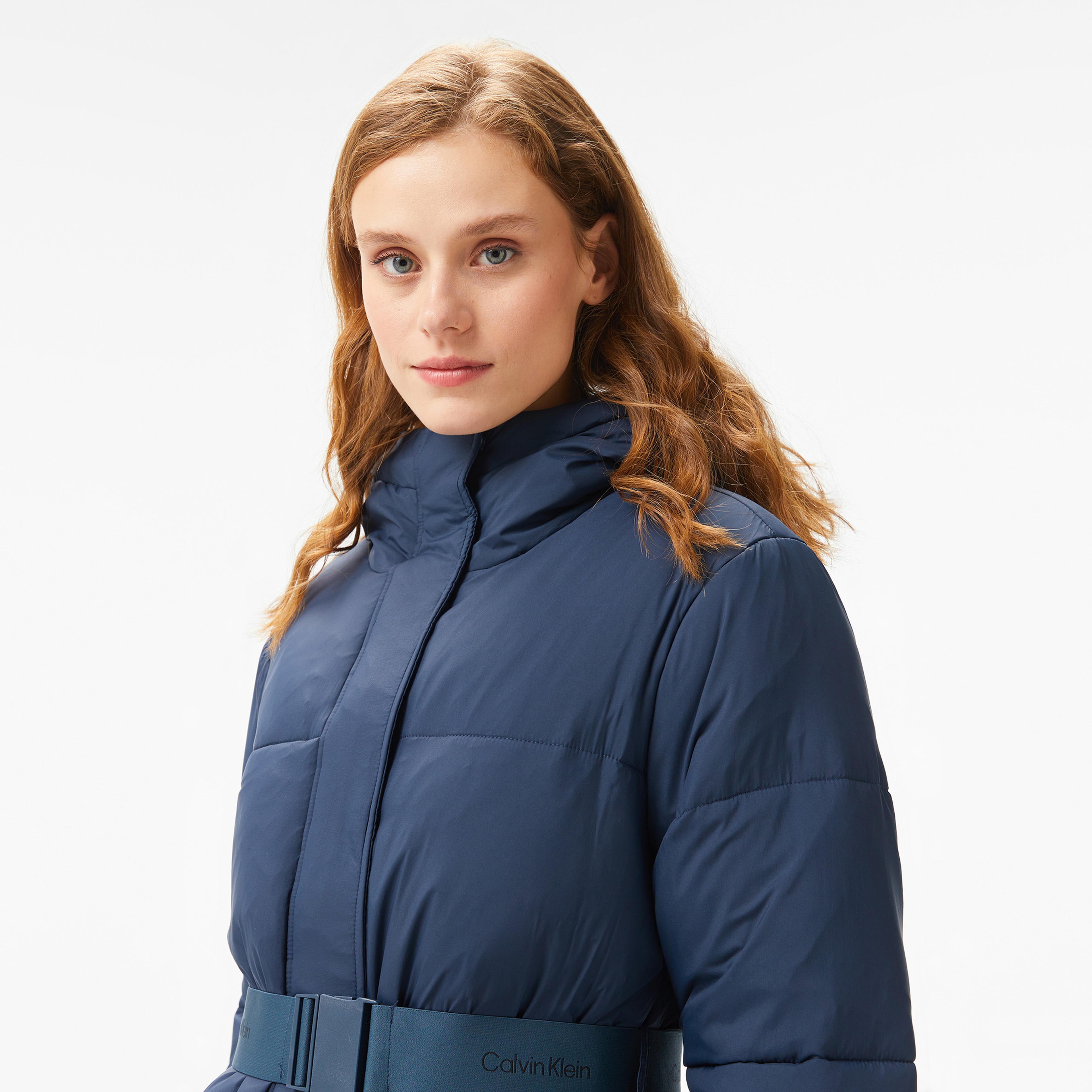 Calvin Klein Jeans Logo Belt Short Puffer Kadın Lacivert Mont