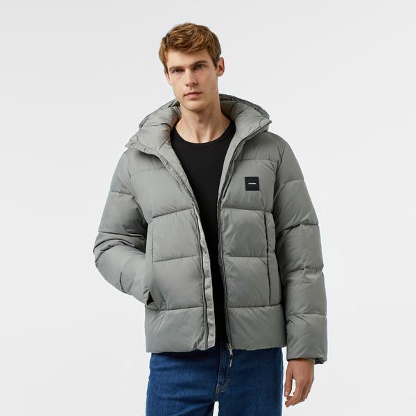 Calvin Klein Hooded Quilt Puffer Erkek Gri Mont
