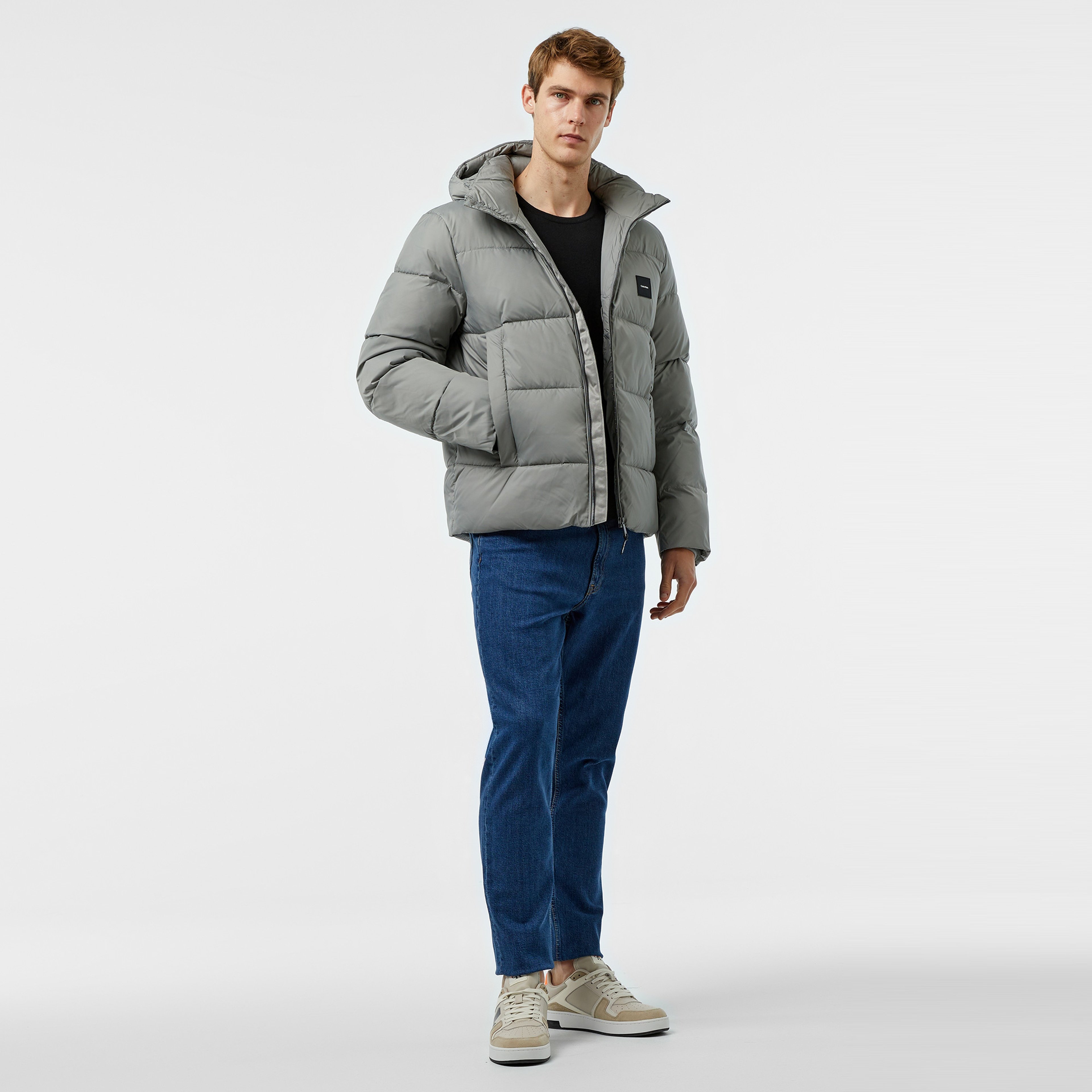 Calvin Klein Hooded Quilt Puffer Erkek Gri Mont
