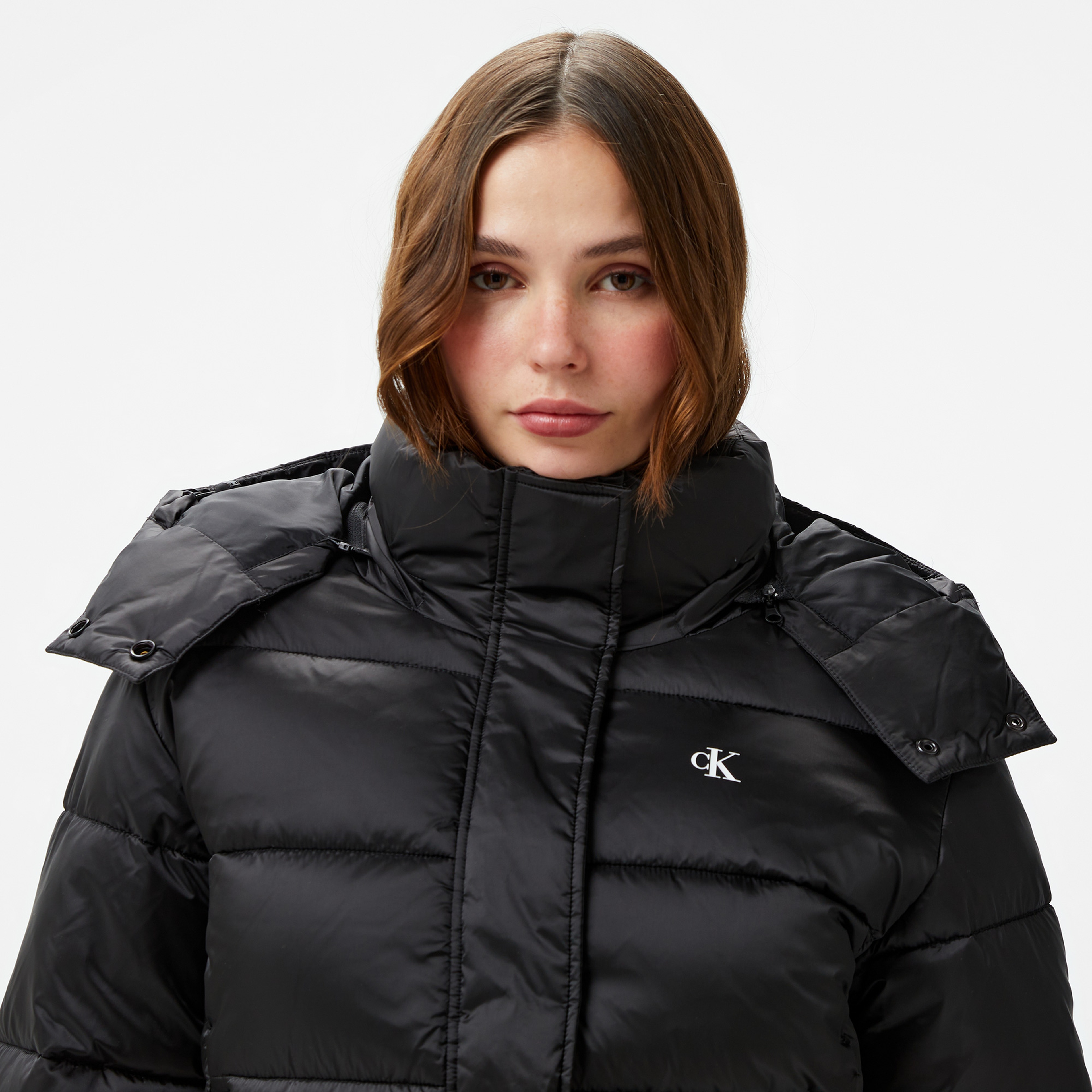 Calvin Klein Jeans Shiny Monologo Nd Short Puffer Kadın Siyah Mont
