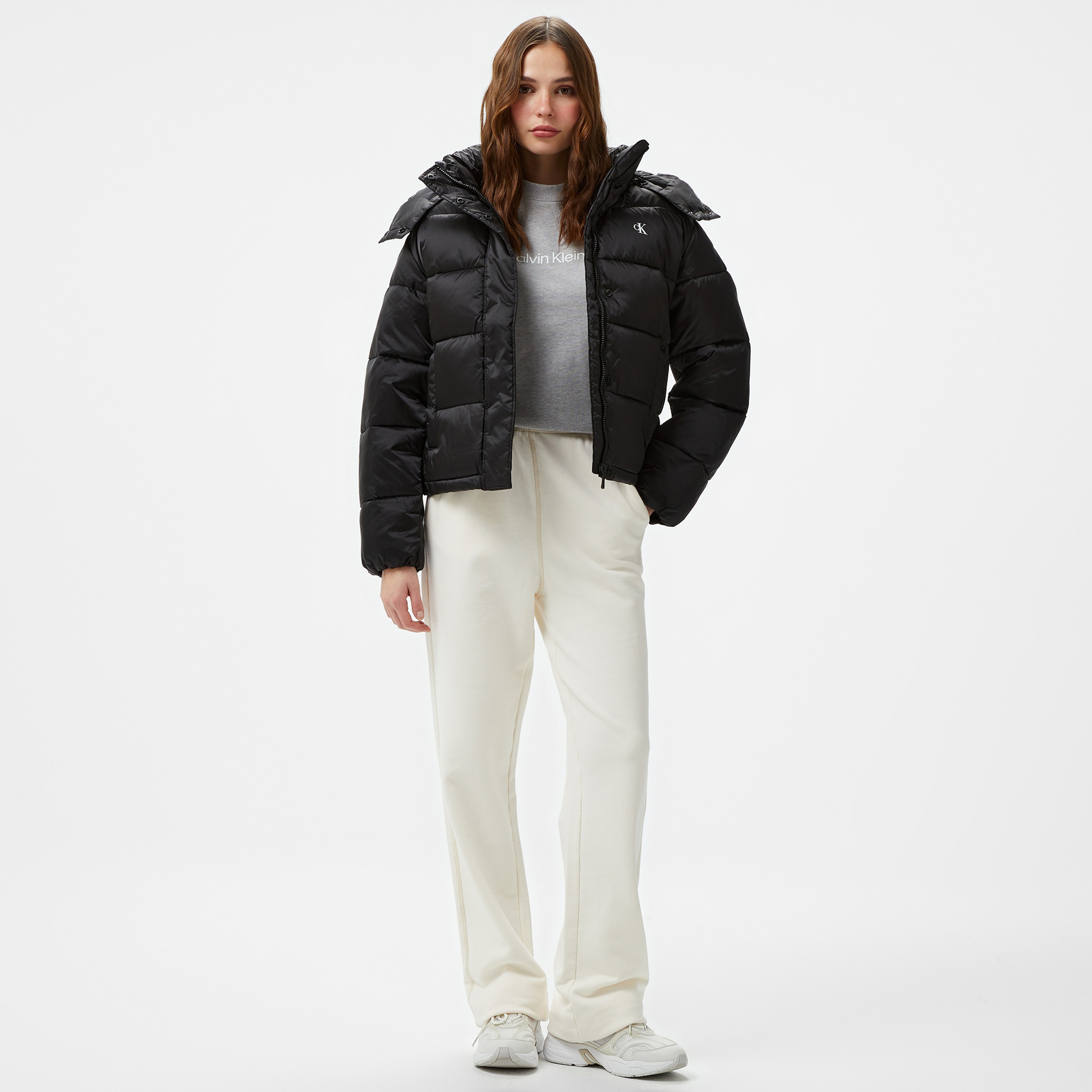 Calvin Klein Jeans Shiny Monologo Nd Short Puffer Kadın Siyah Mont