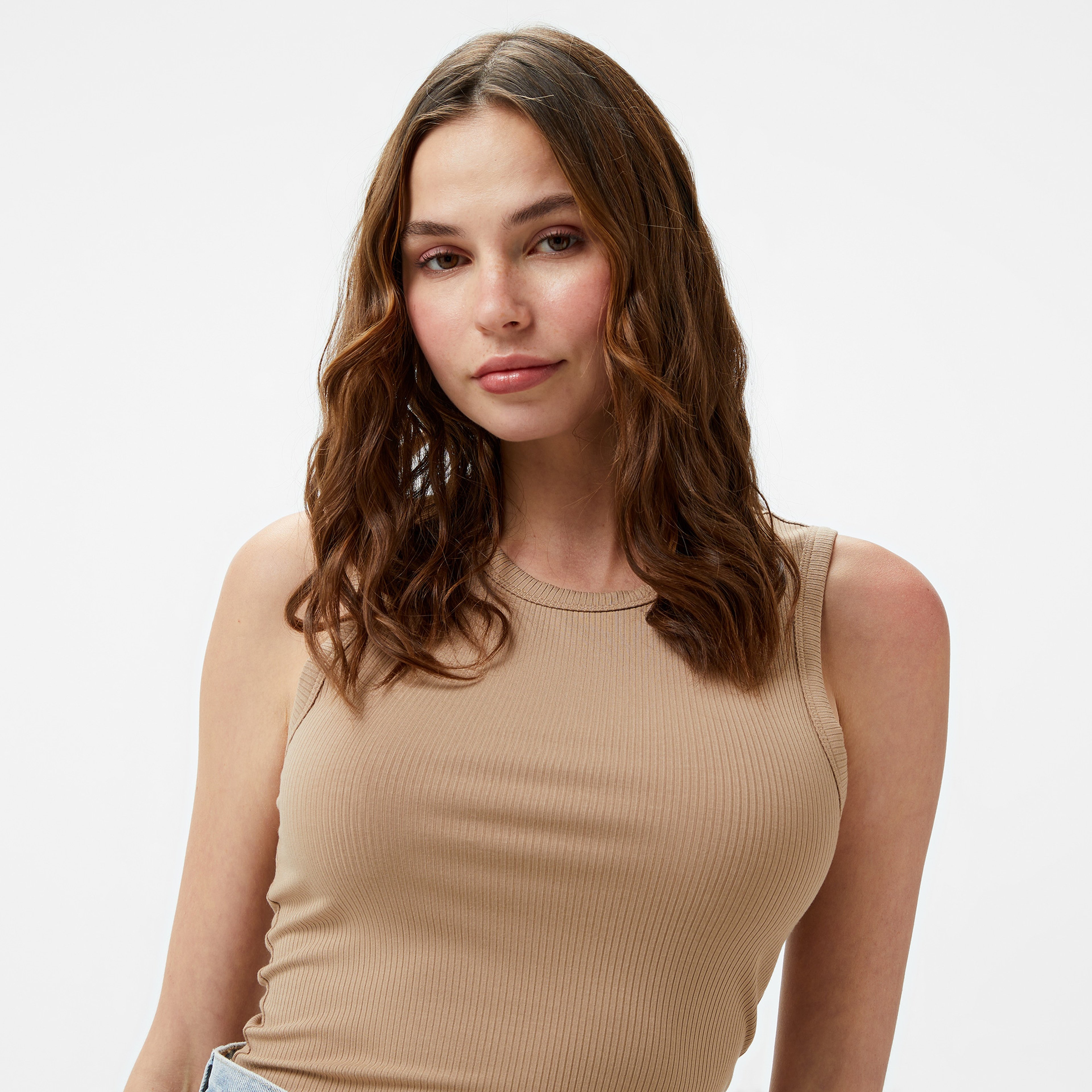 Calvin Klein Modal Rib Tank Top Kadın Kahverengi Kolsuz T-Shirt