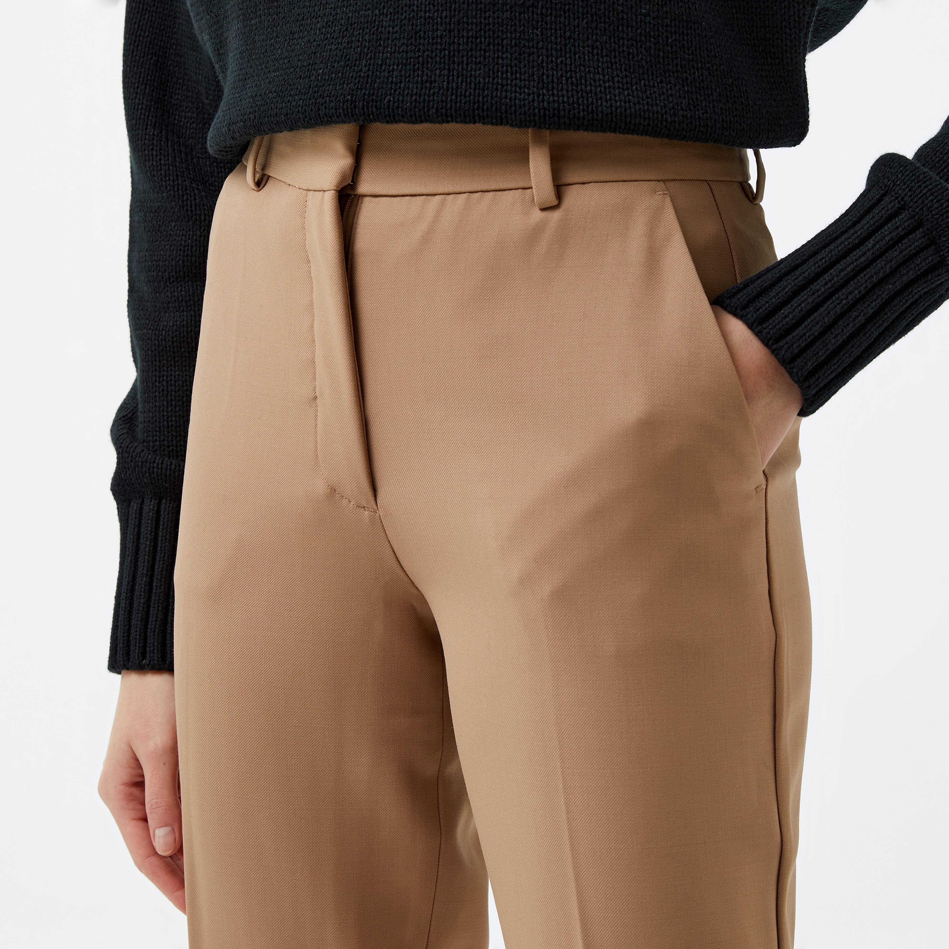 Calvin Klein Stretch Wool Slim Tapered Leg Kadın Kahverengi Pantolon