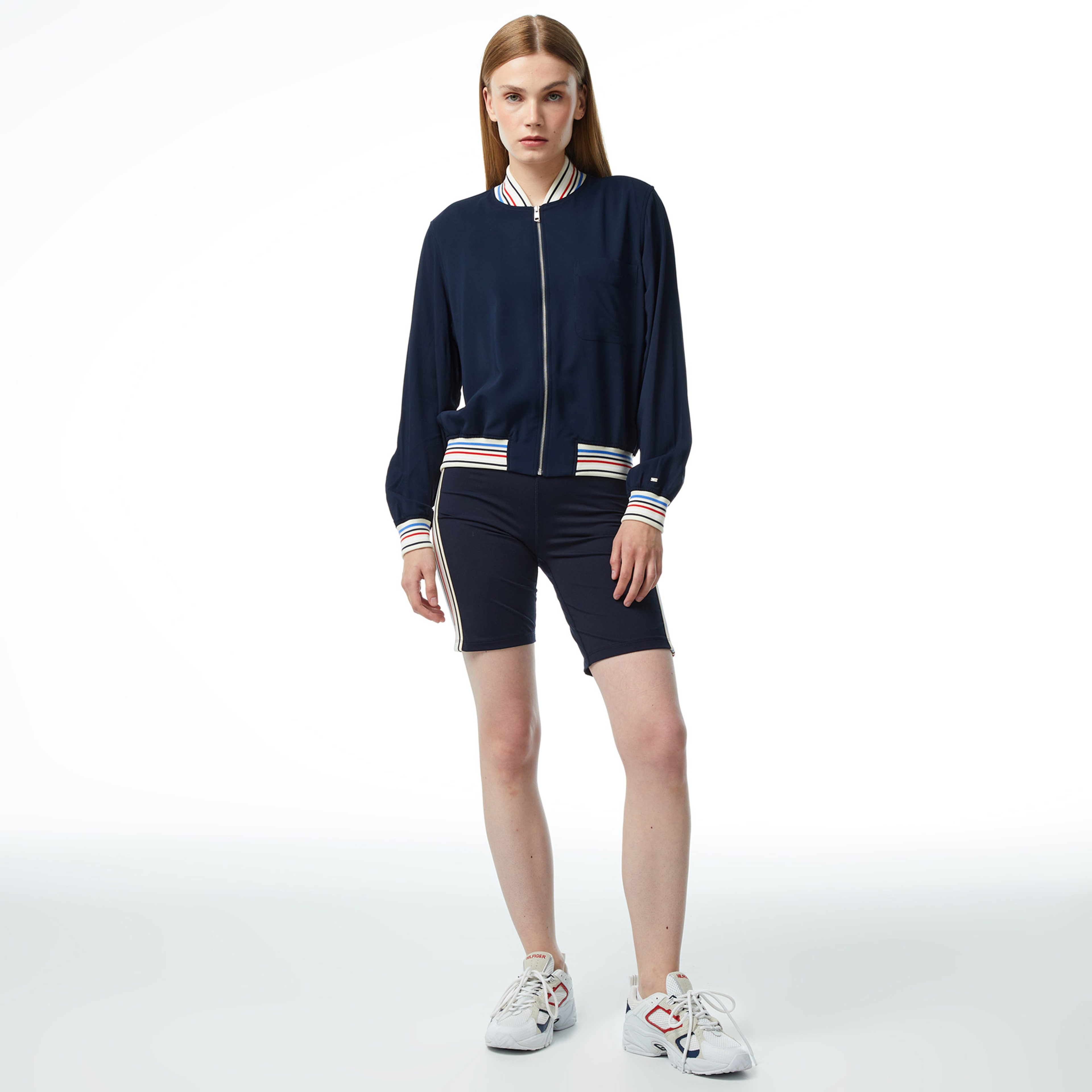 Tommy Hilfiger Rib Trim Zip Top Kadın Lacivert Ceket