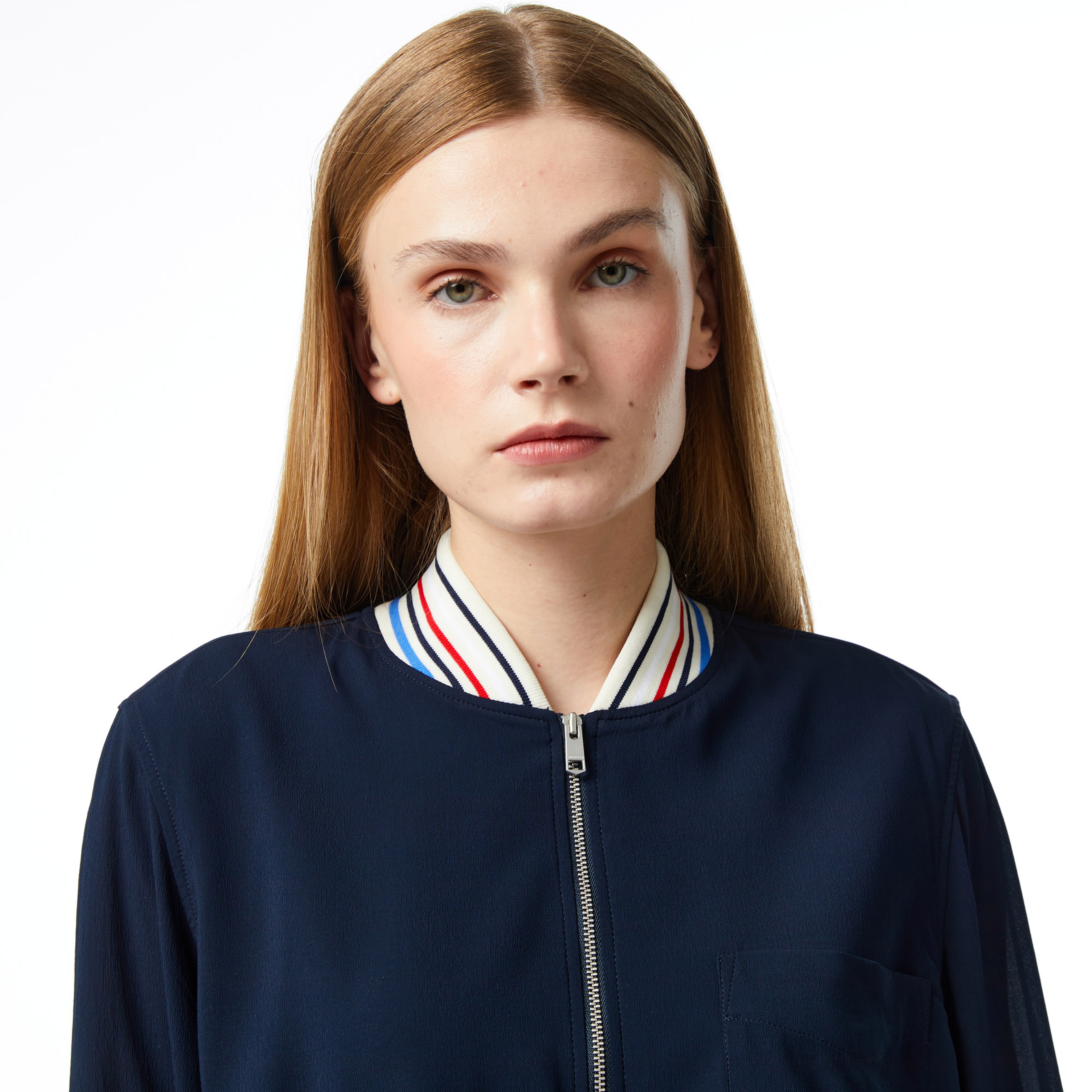 Tommy Hilfiger Rib Trim Zip Top Kadın Lacivert Ceket