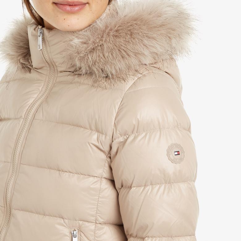Tommy Hilfiger Gloss Down Tyra With Fur Kadın Bej Ceket
