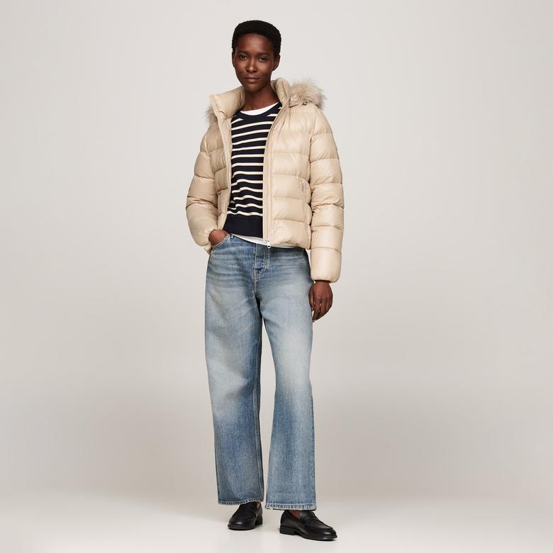 Tommy Hilfiger Gloss Down Tyra With Fur Kadın Bej Ceket