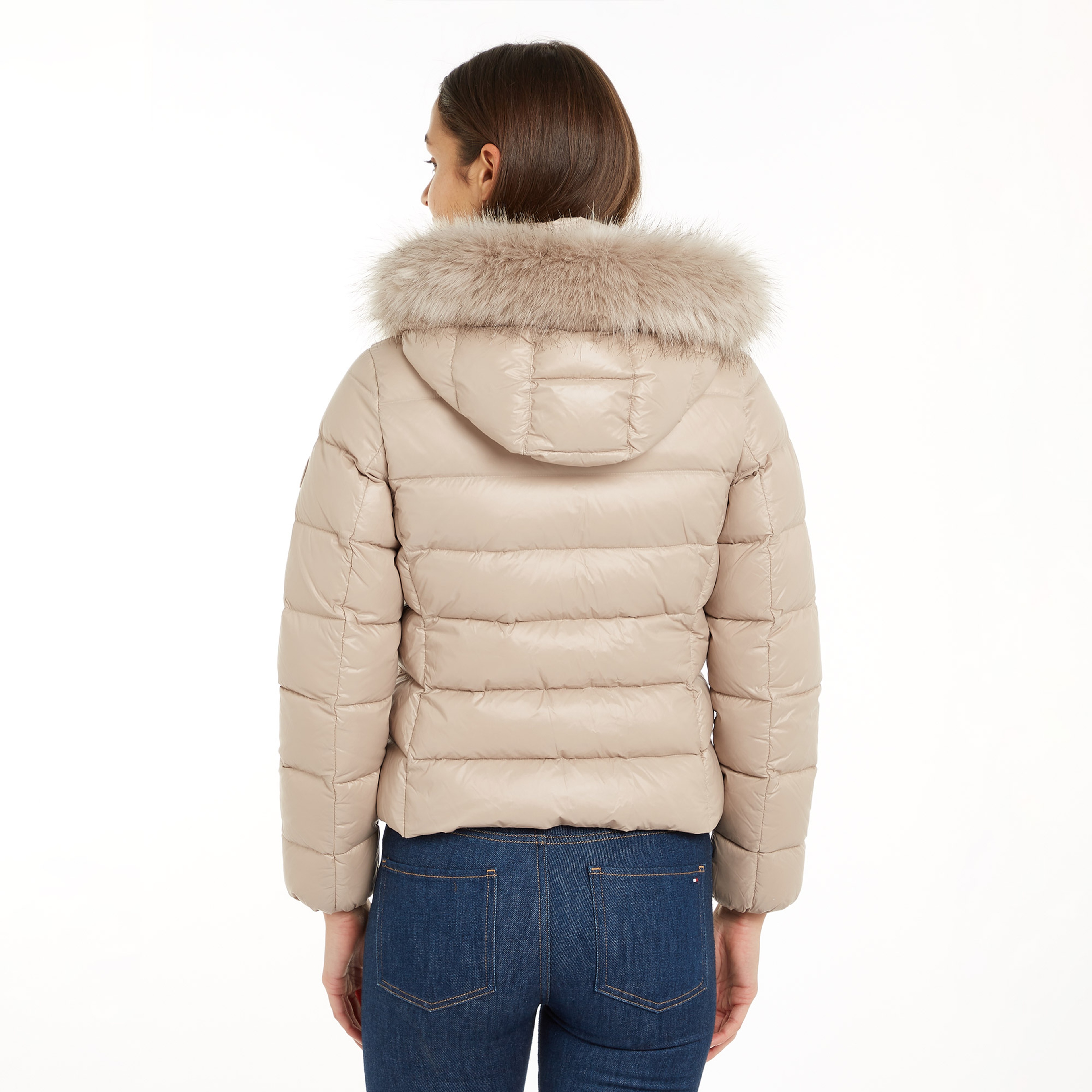 Tommy Hilfiger Gloss Down Tyra With Fur Kadın Bej Ceket