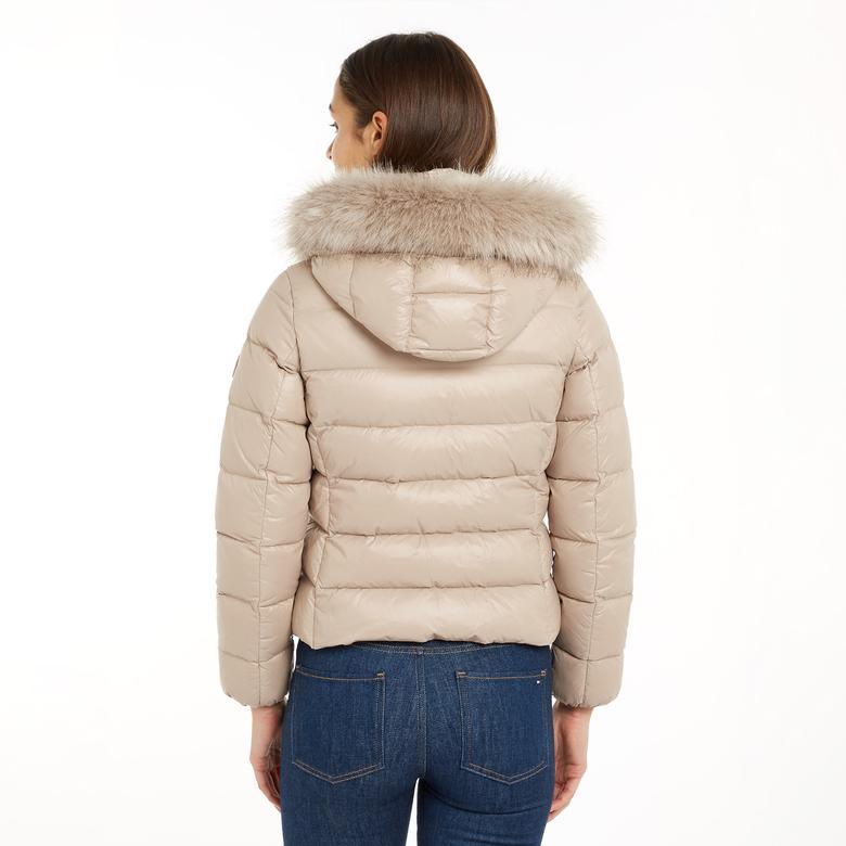 Tommy Hilfiger Gloss Down Tyra With Fur Kadın Bej Ceket