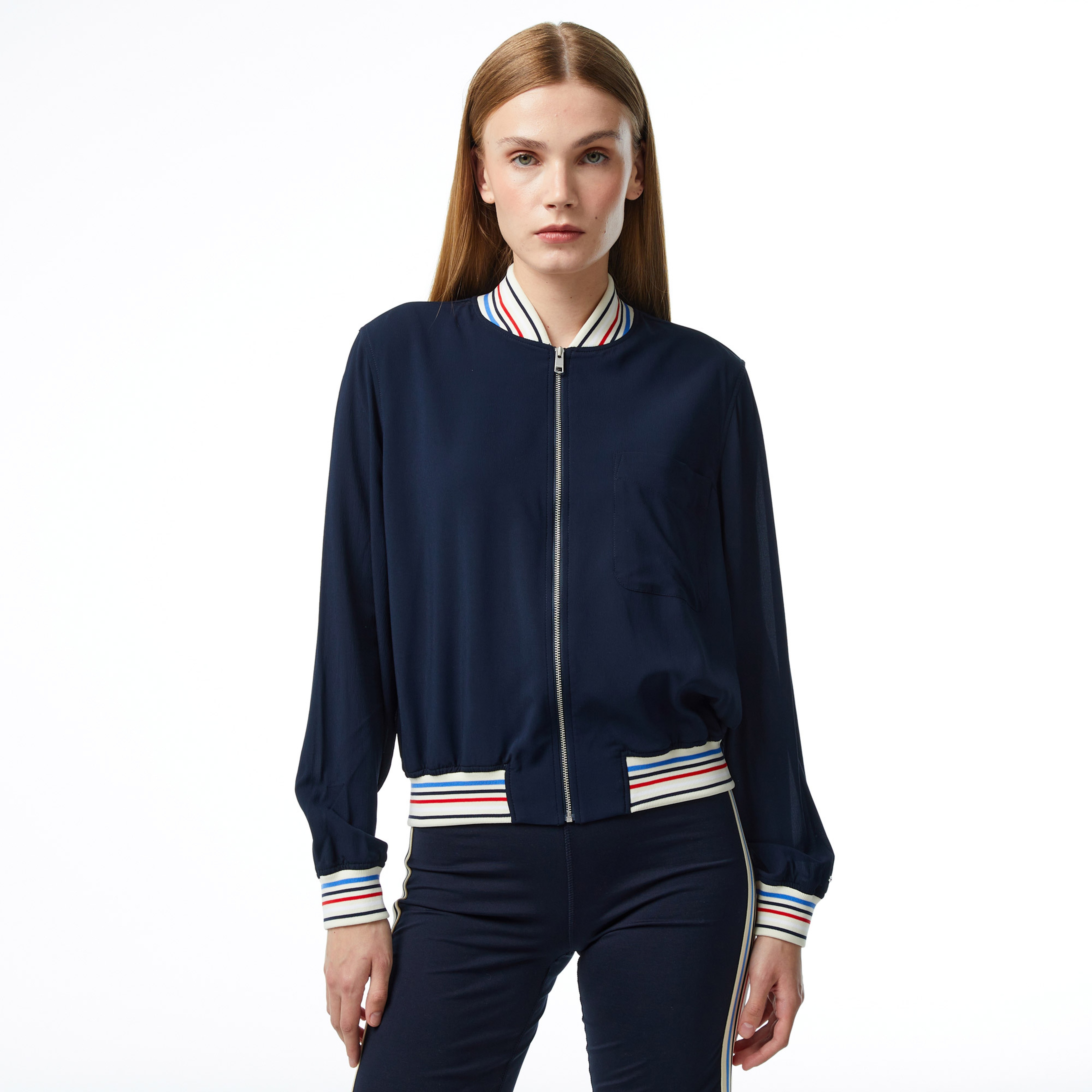 Tommy Hilfiger Rib Trim Zip Top Kadın Lacivert Ceket