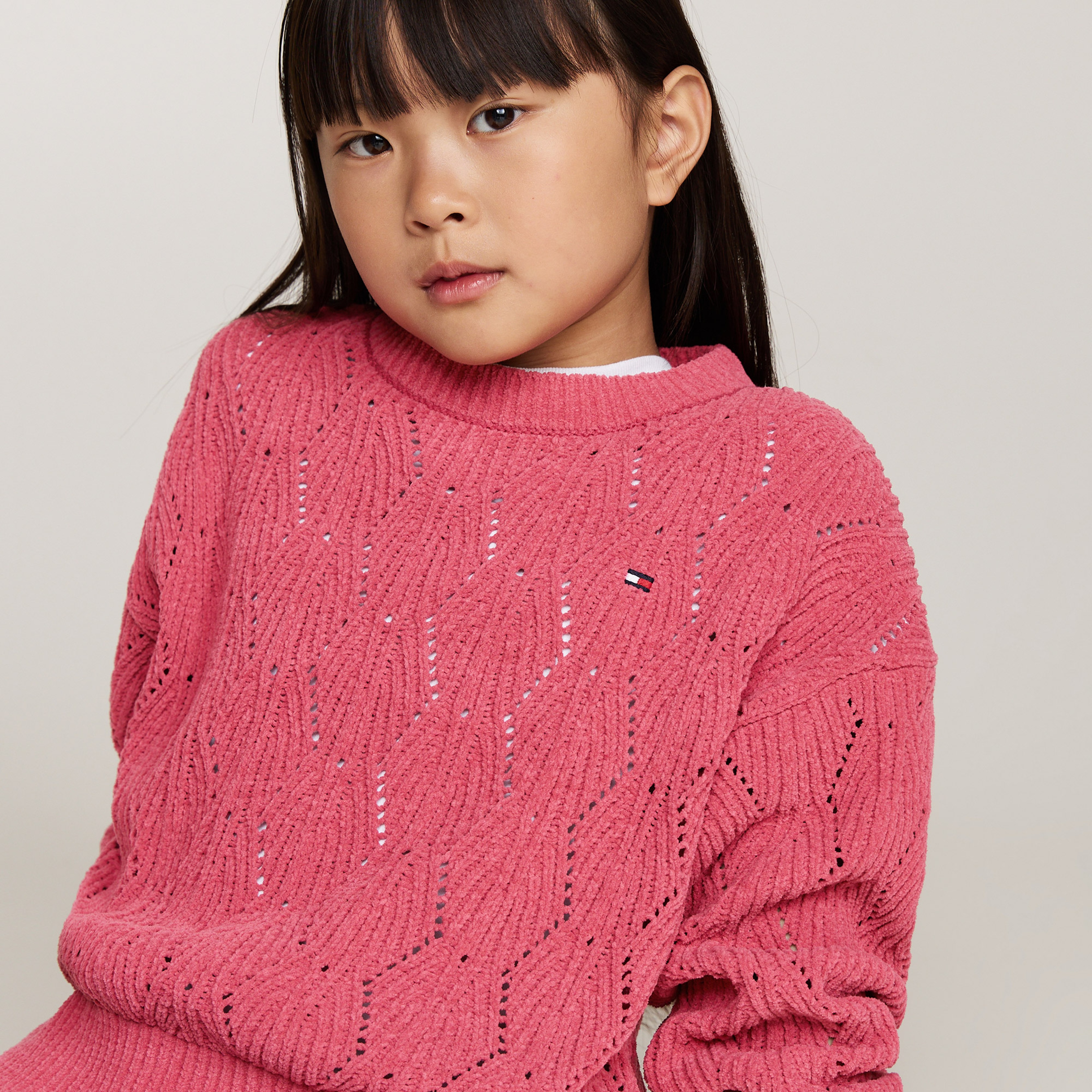 Tommy Hilfiger Chenılle Çocuk Pembe Kazak