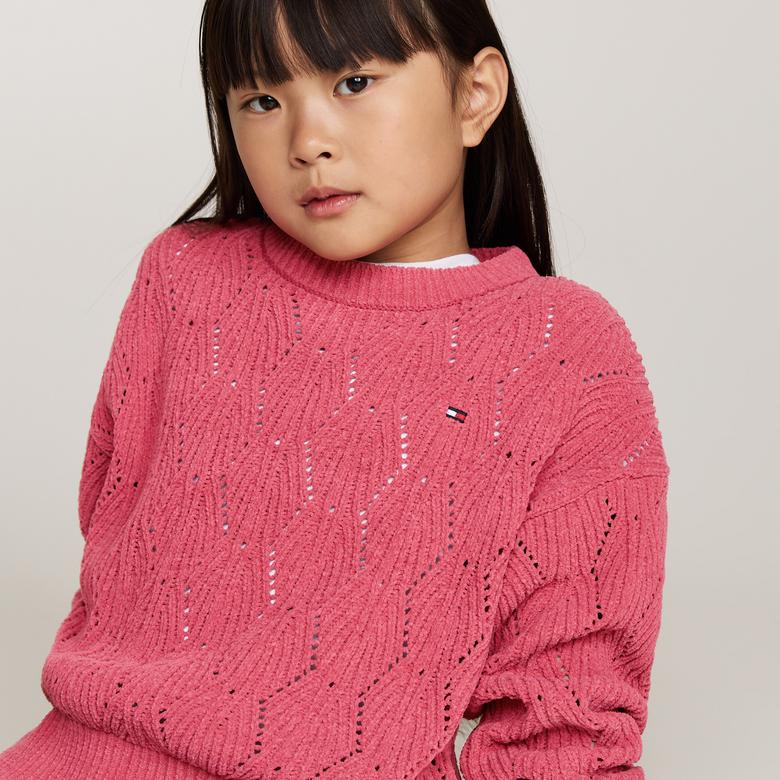 Tommy Hilfiger Chenılle Çocuk Pembe Kazak