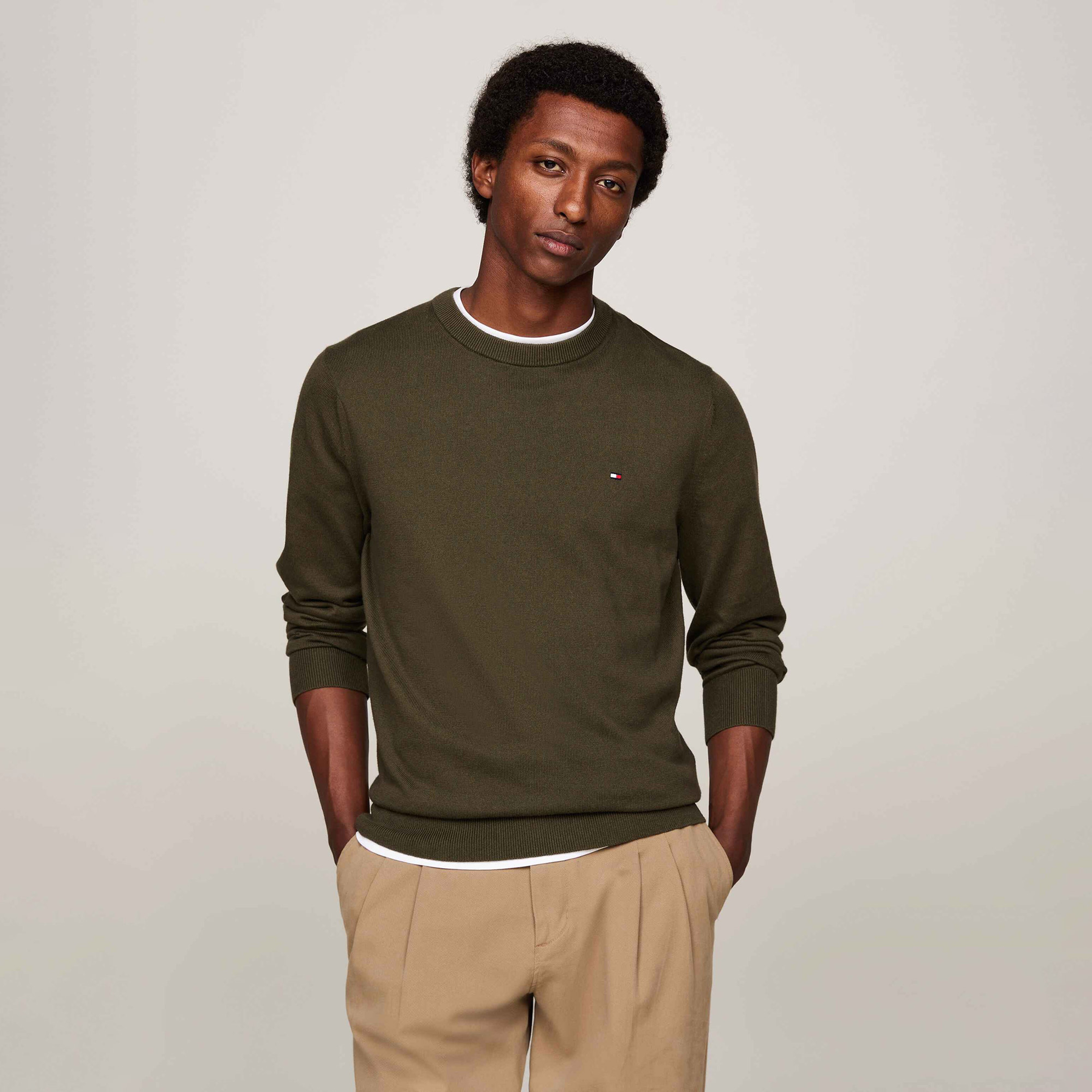 Tommy Hilfiger Erkek Haki Triko