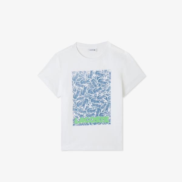 Lacoste Çocuk Bisiklet Yaka Baskılı Beyaz T-Shirt