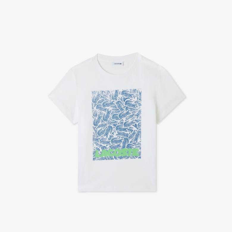 Lacoste Çocuk Bisiklet Yaka Baskılı Beyaz T-Shirt