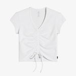 Converse Classic Kadın Slim Fit V Yaka Büzgülü Beyaz T-Shirt