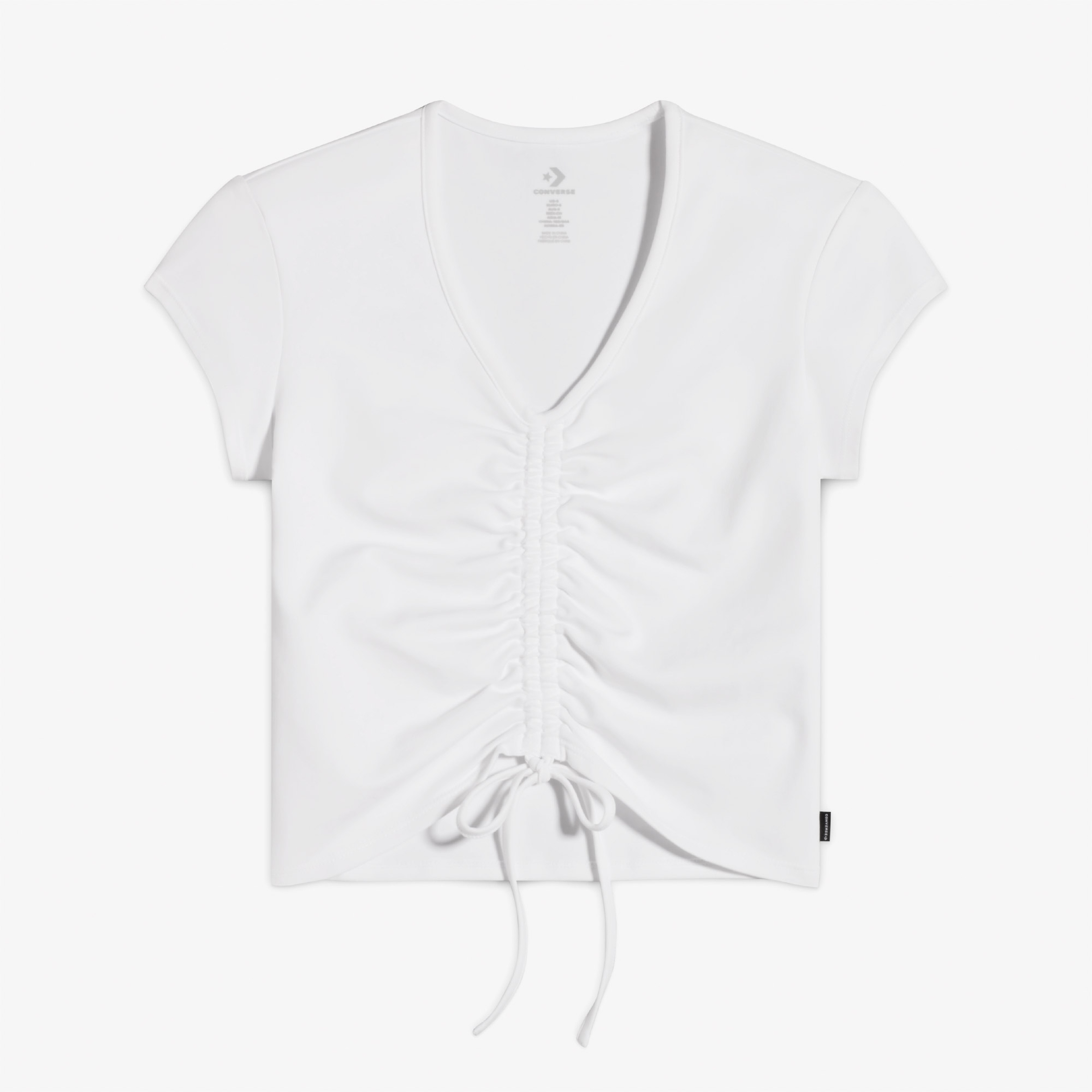 Converse Classic Kadın Slim Fit V Yaka Büzgülü Beyaz T-Shirt