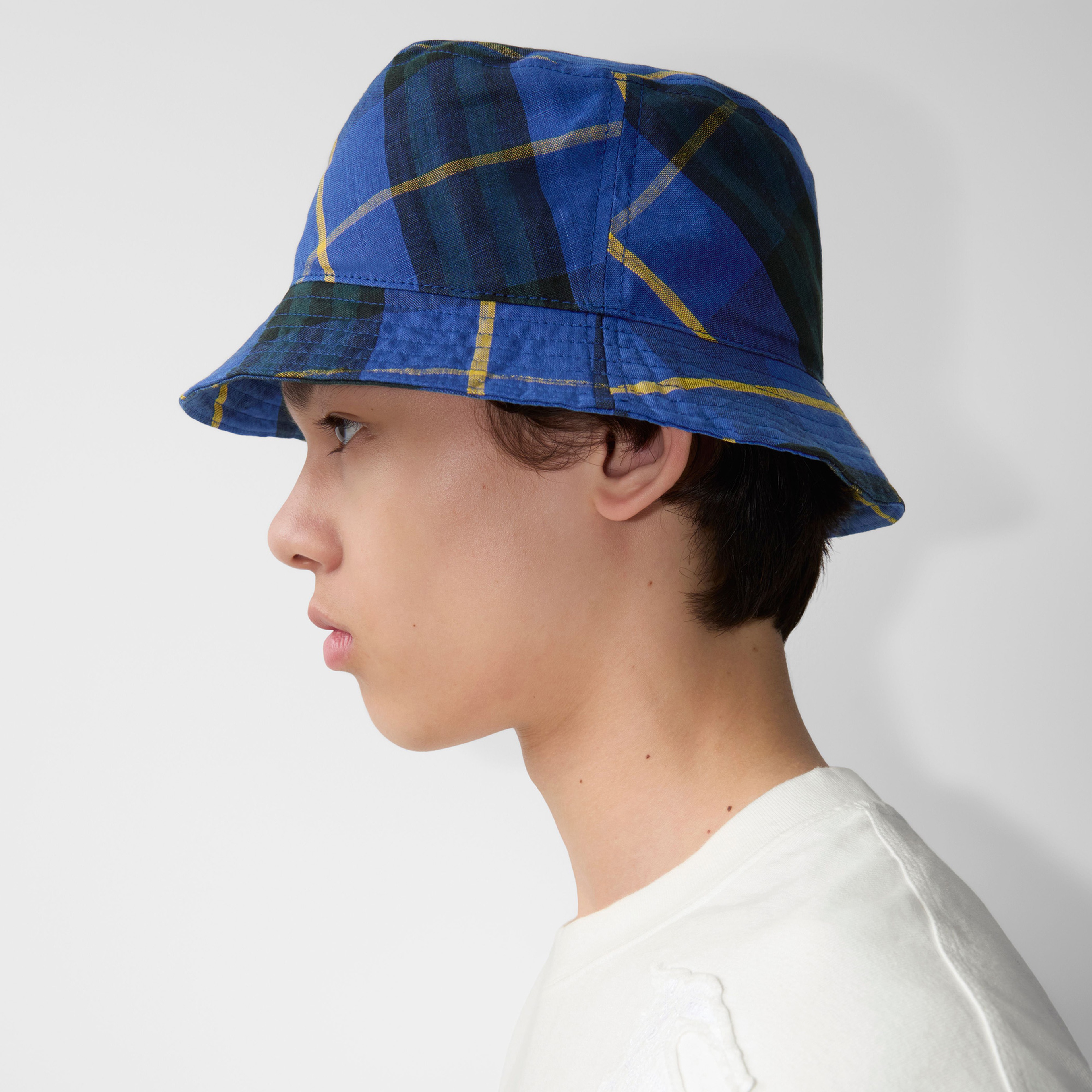 Burberry Check Linen Bucket Erkek Lacivert Şapka