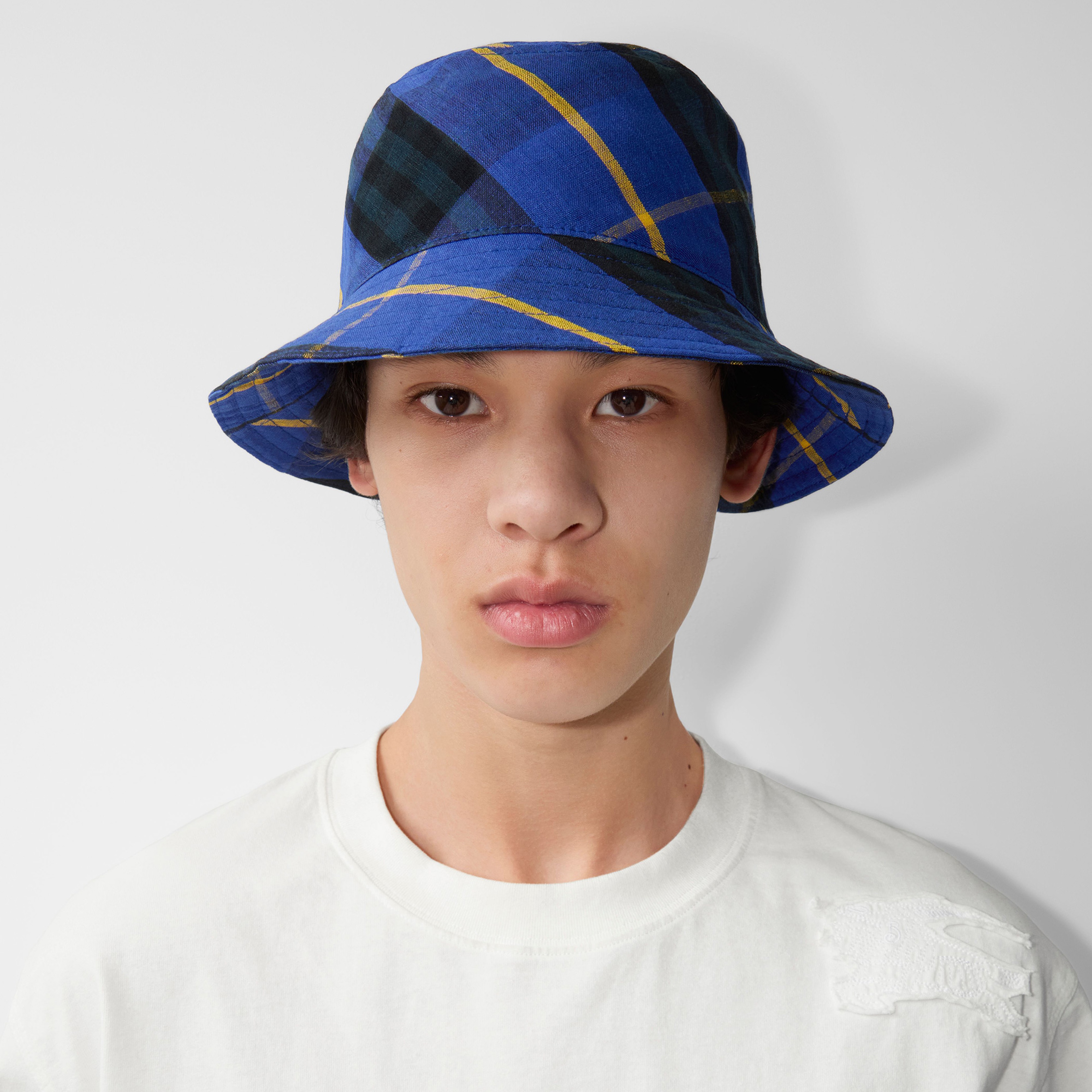 Burberry Check Linen Bucket Erkek Lacivert Şapka