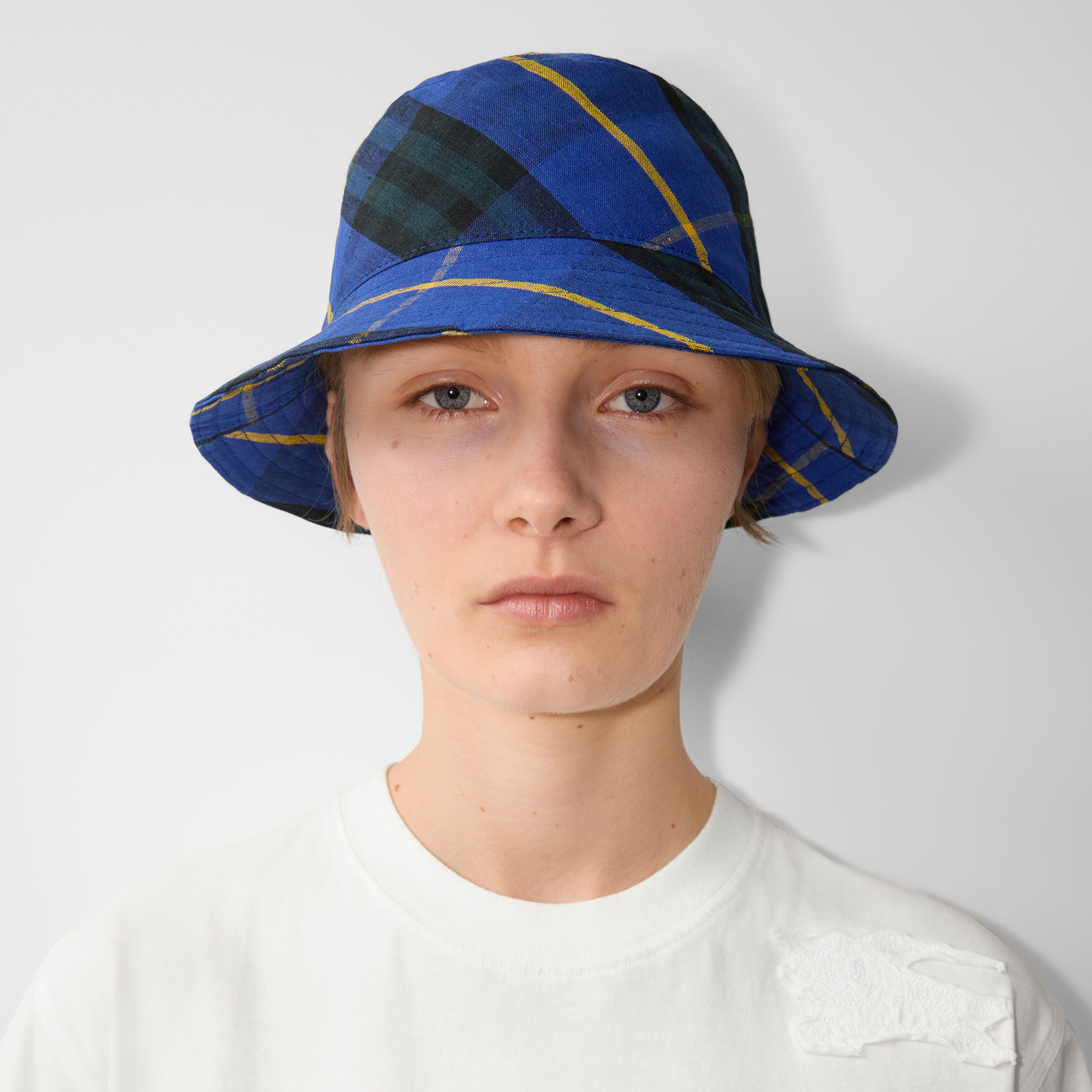 Burberry Check Linen Bucket Erkek Lacivert Şapka
