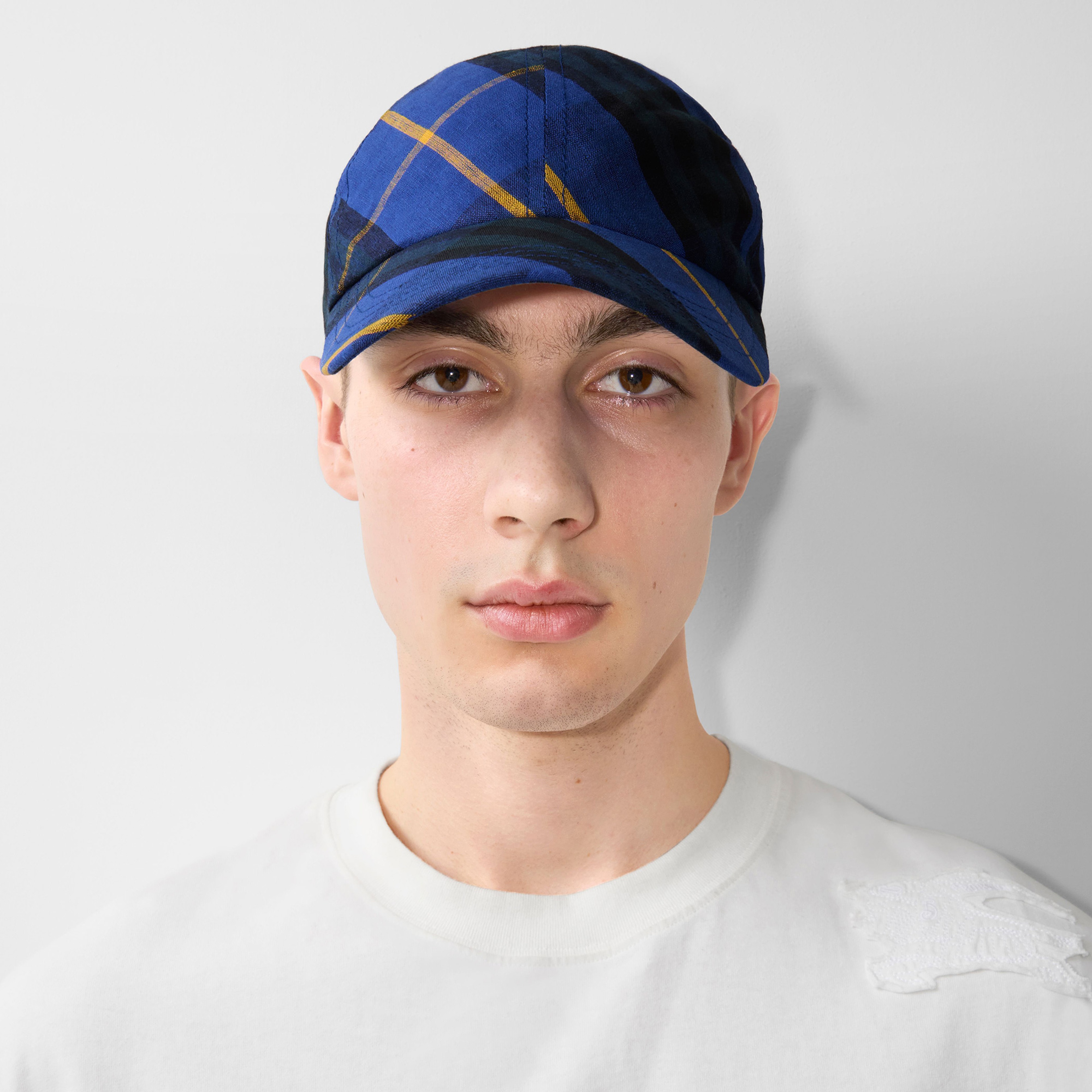 Burberry Check Linen Baseball Erkek Lacivert Şapka