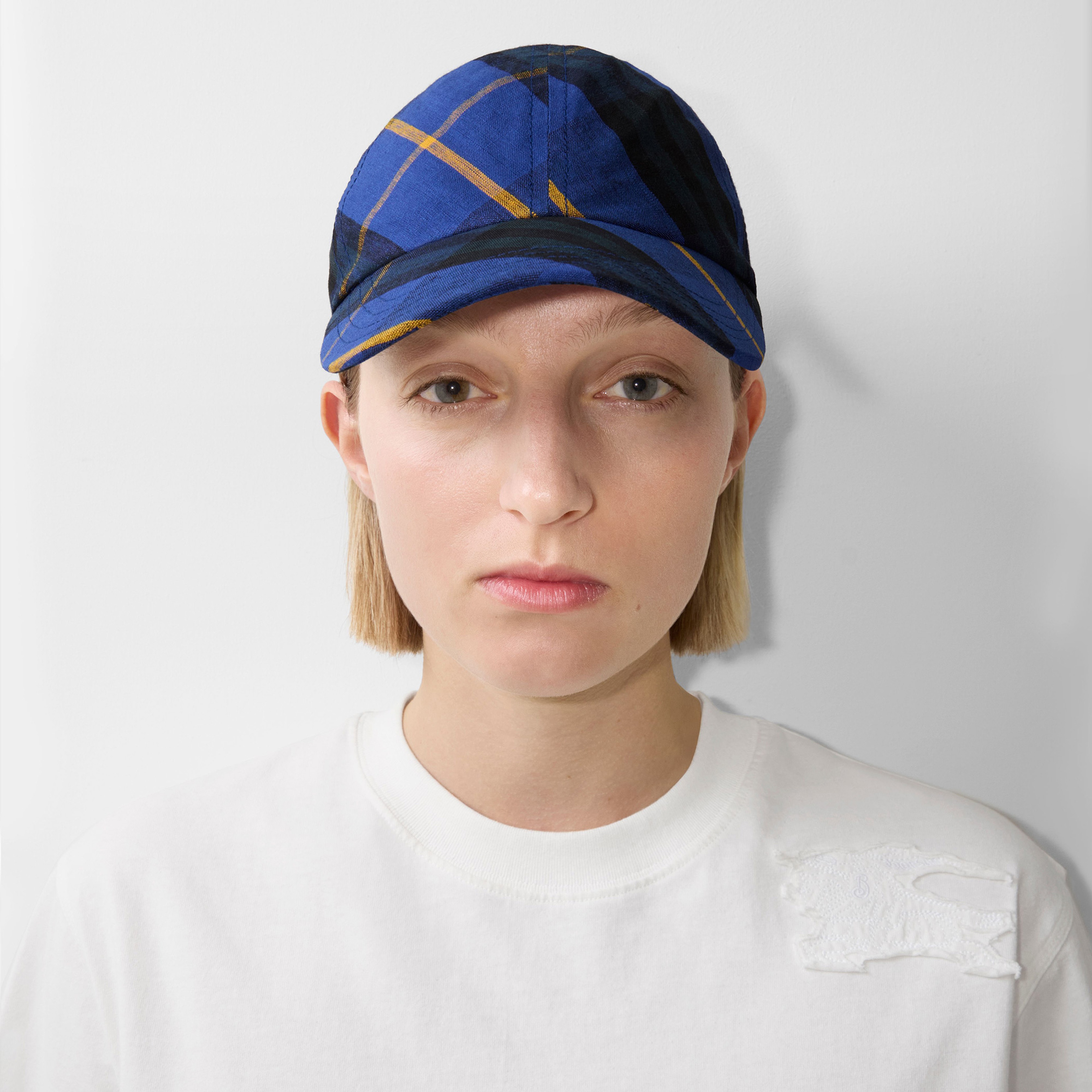 Burberry Check Linen Baseball Erkek Lacivert Şapka