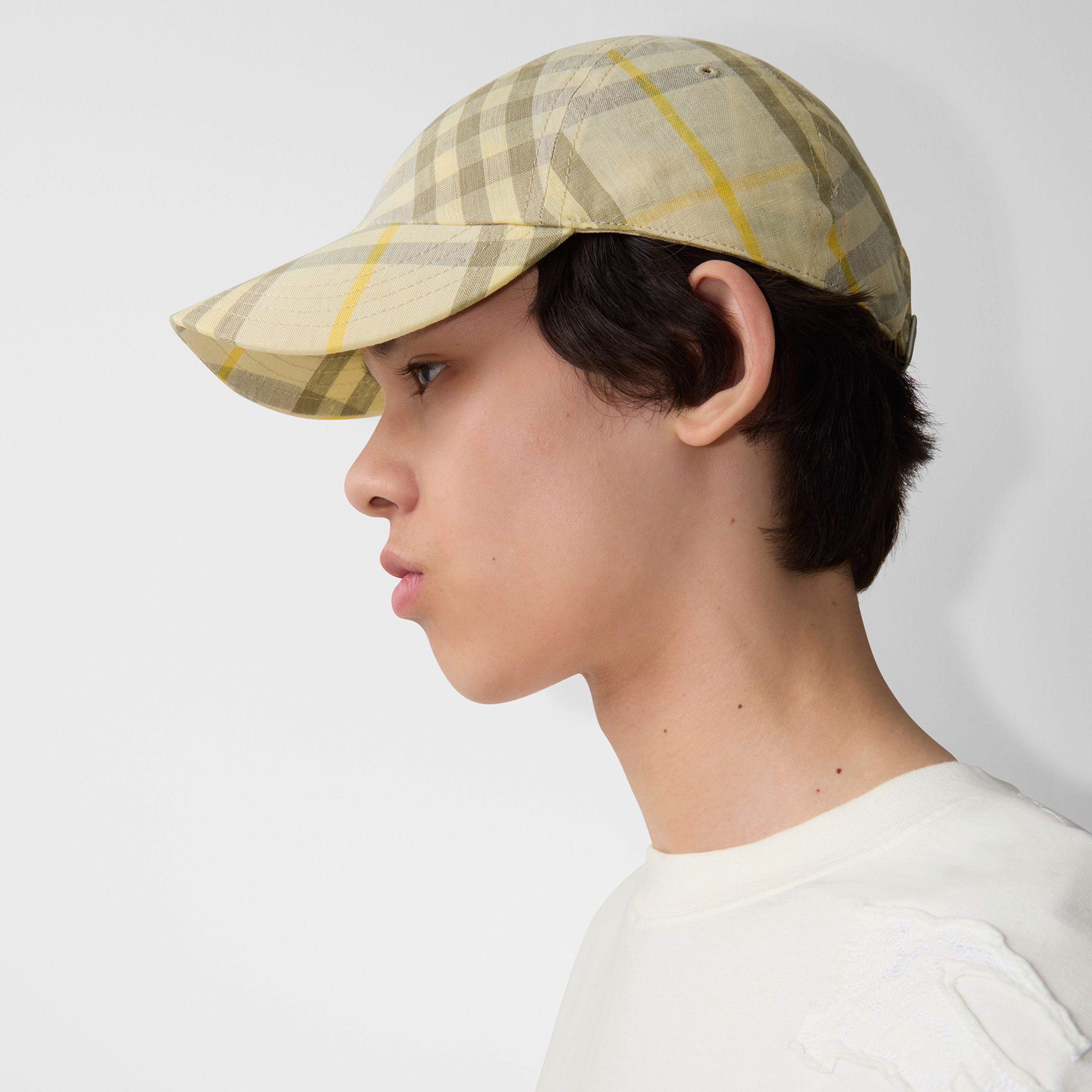 Burberry Check Linen Baseball Erkek Krem Rengi Şapka