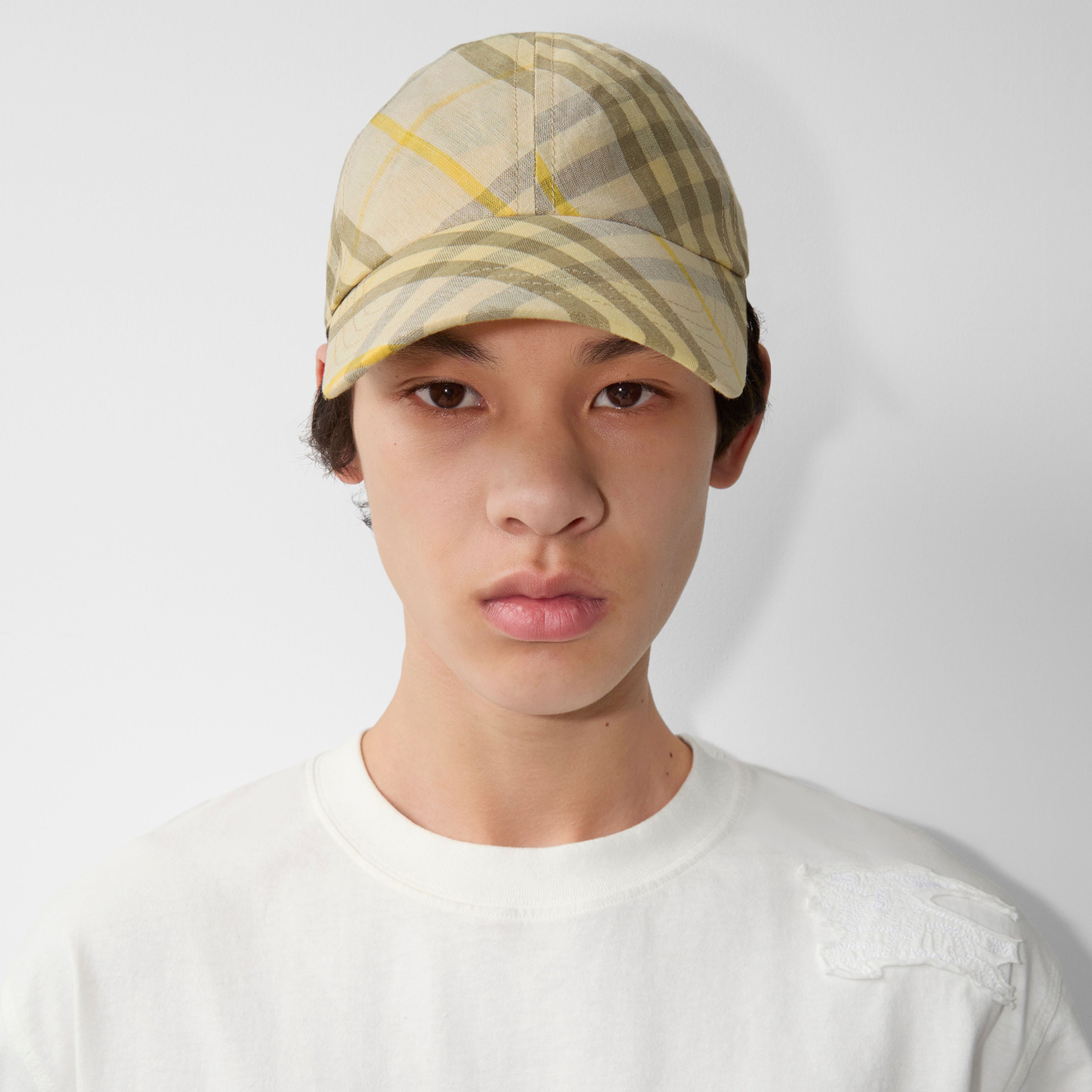 Burberry Check Linen Baseball Erkek Krem Rengi Şapka