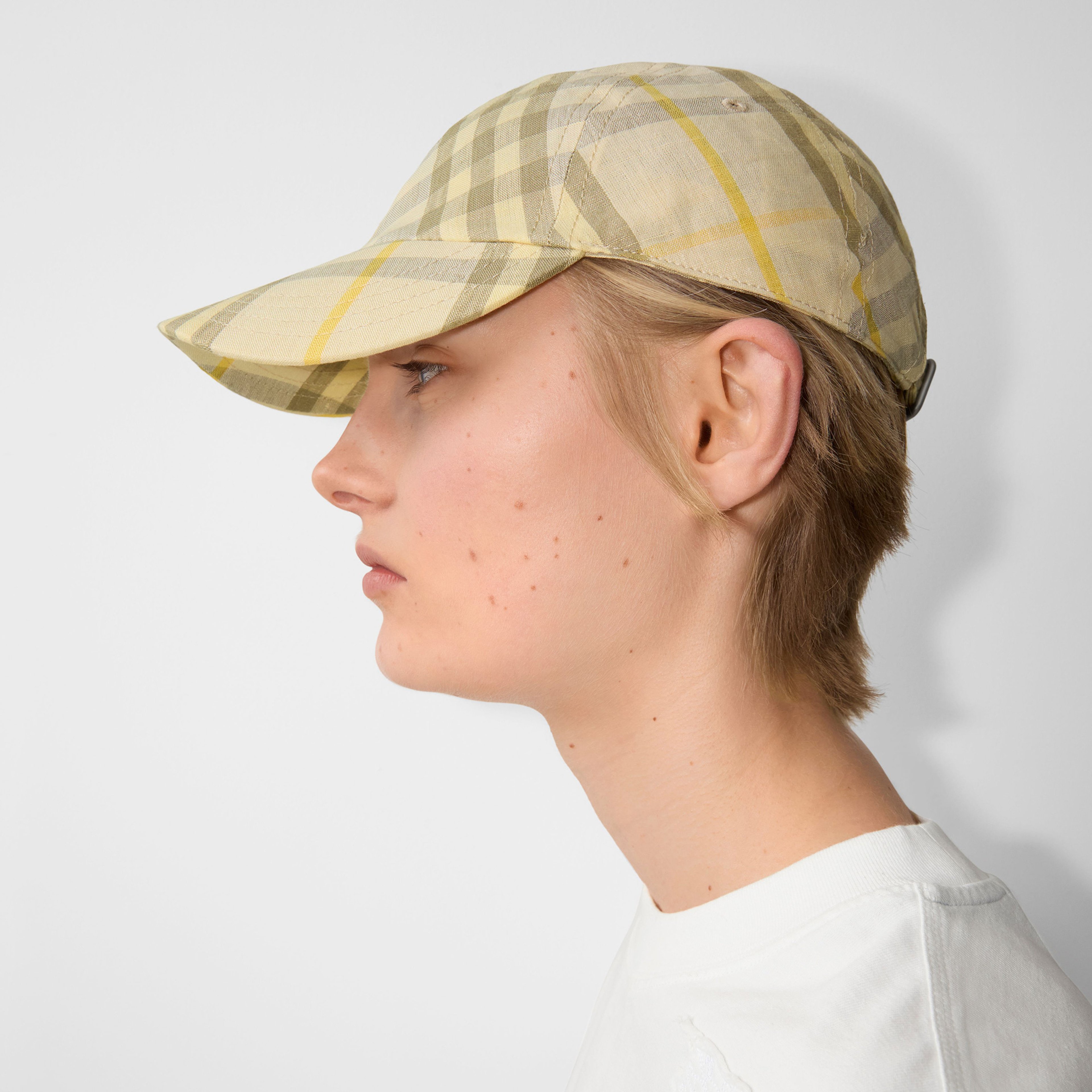 Burberry Check Linen Baseball Erkek Krem Rengi Şapka