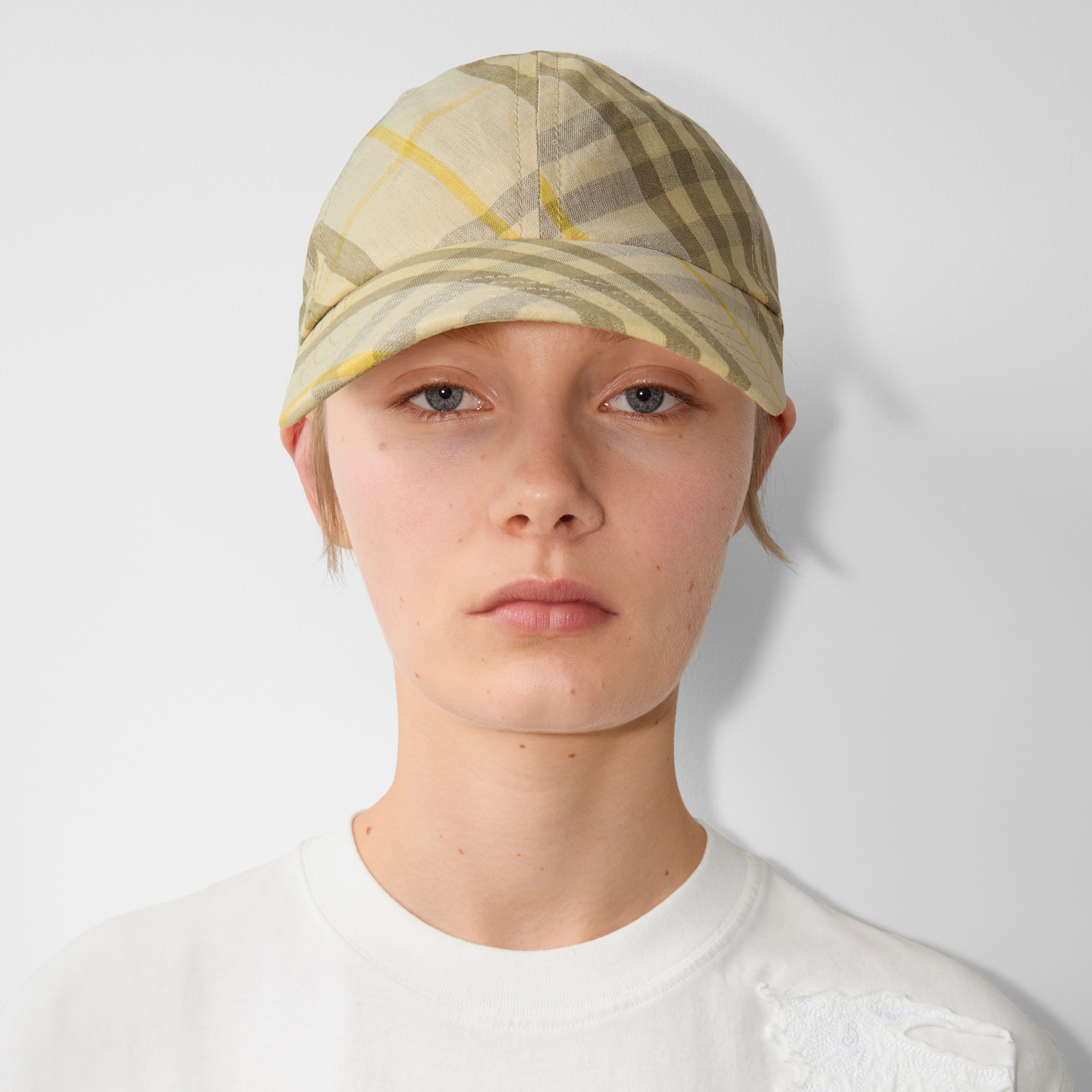 Burberry Check Linen Baseball Erkek Krem Rengi Şapka