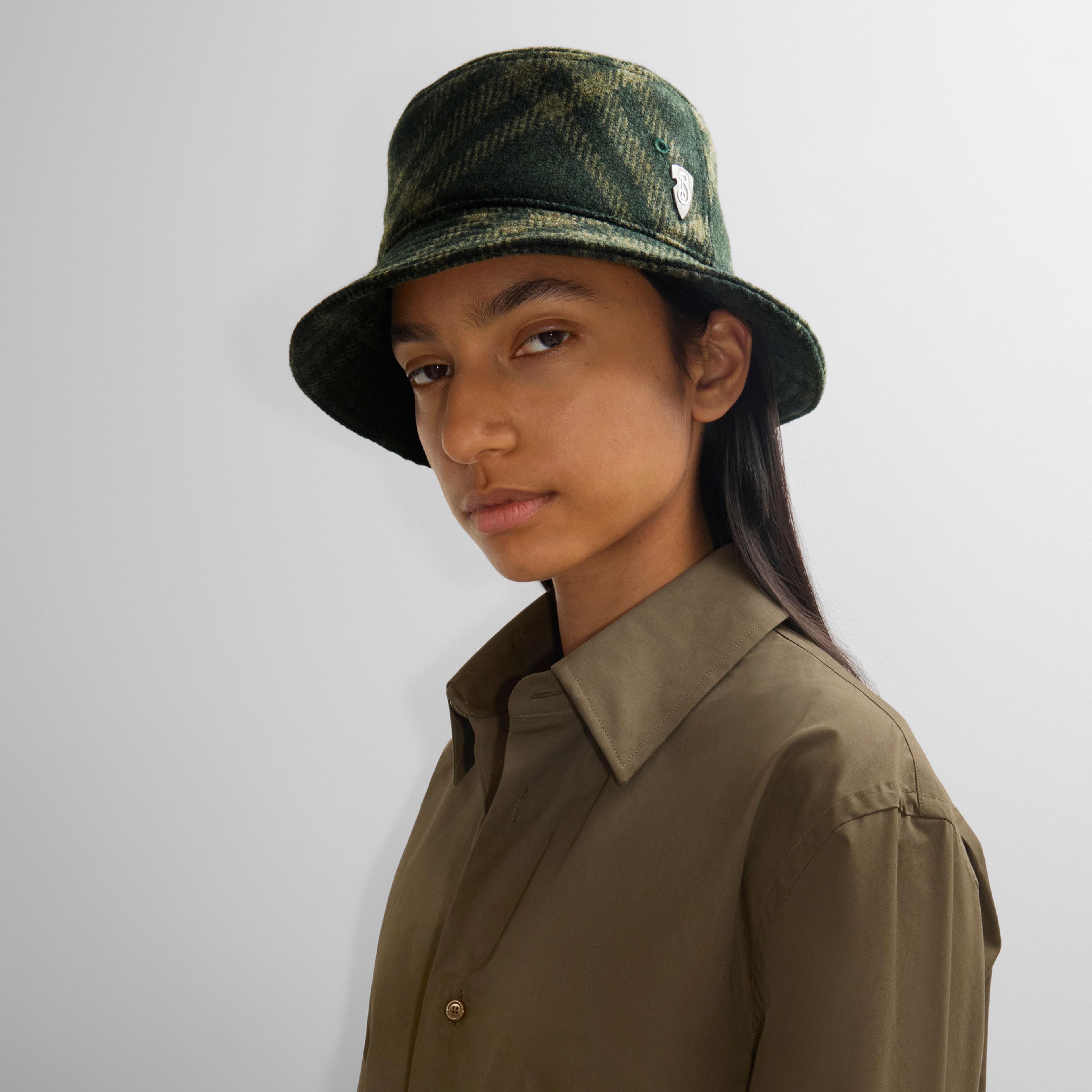 Burberry Check Yün Bucket Erkek Yeşil Şapka