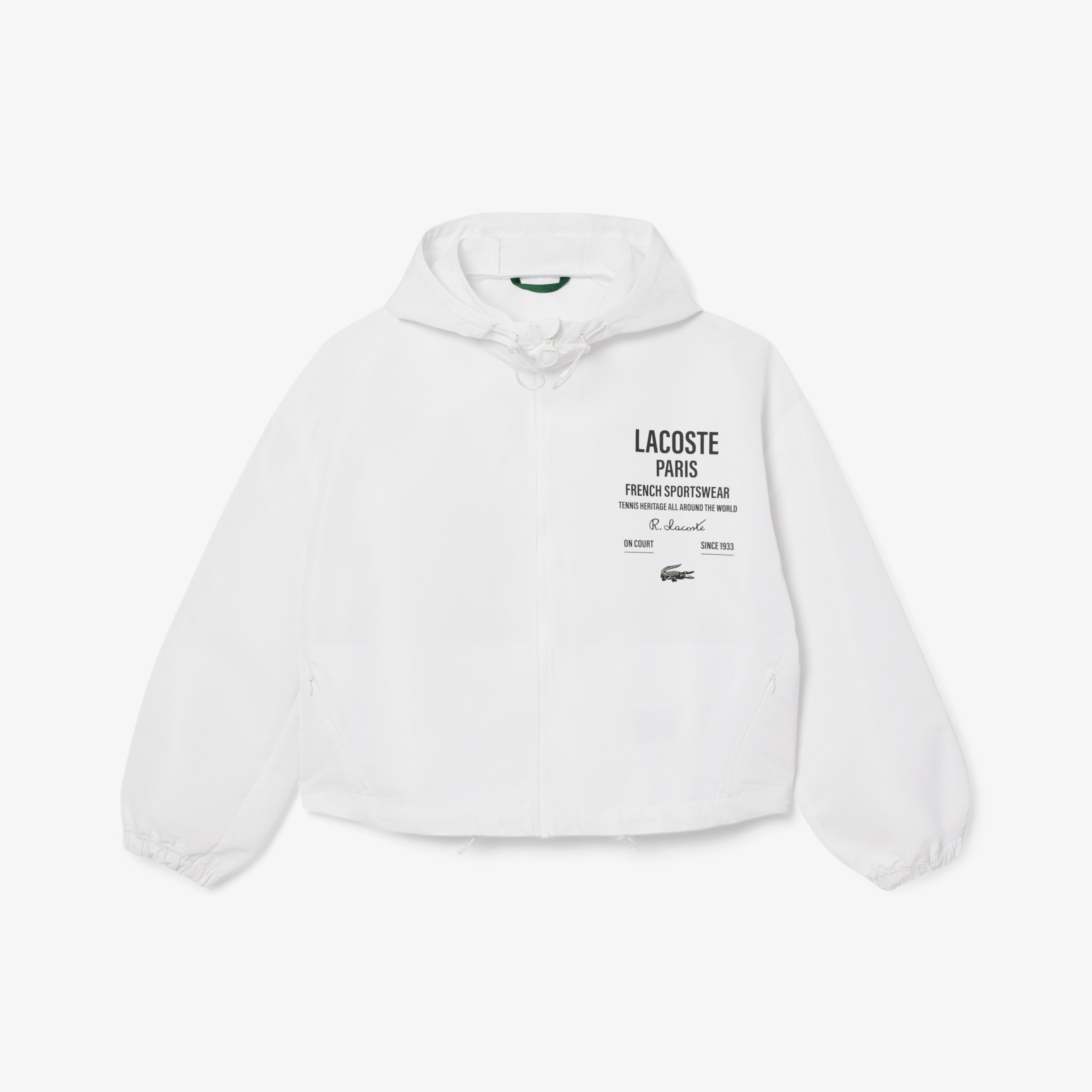 Lacoste Cropped Up Zip Kadın Beyaz Hoodie