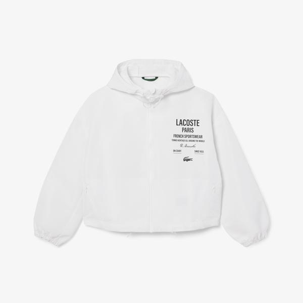 Lacoste Cropped Up Zip Kadın Beyaz Hoodie