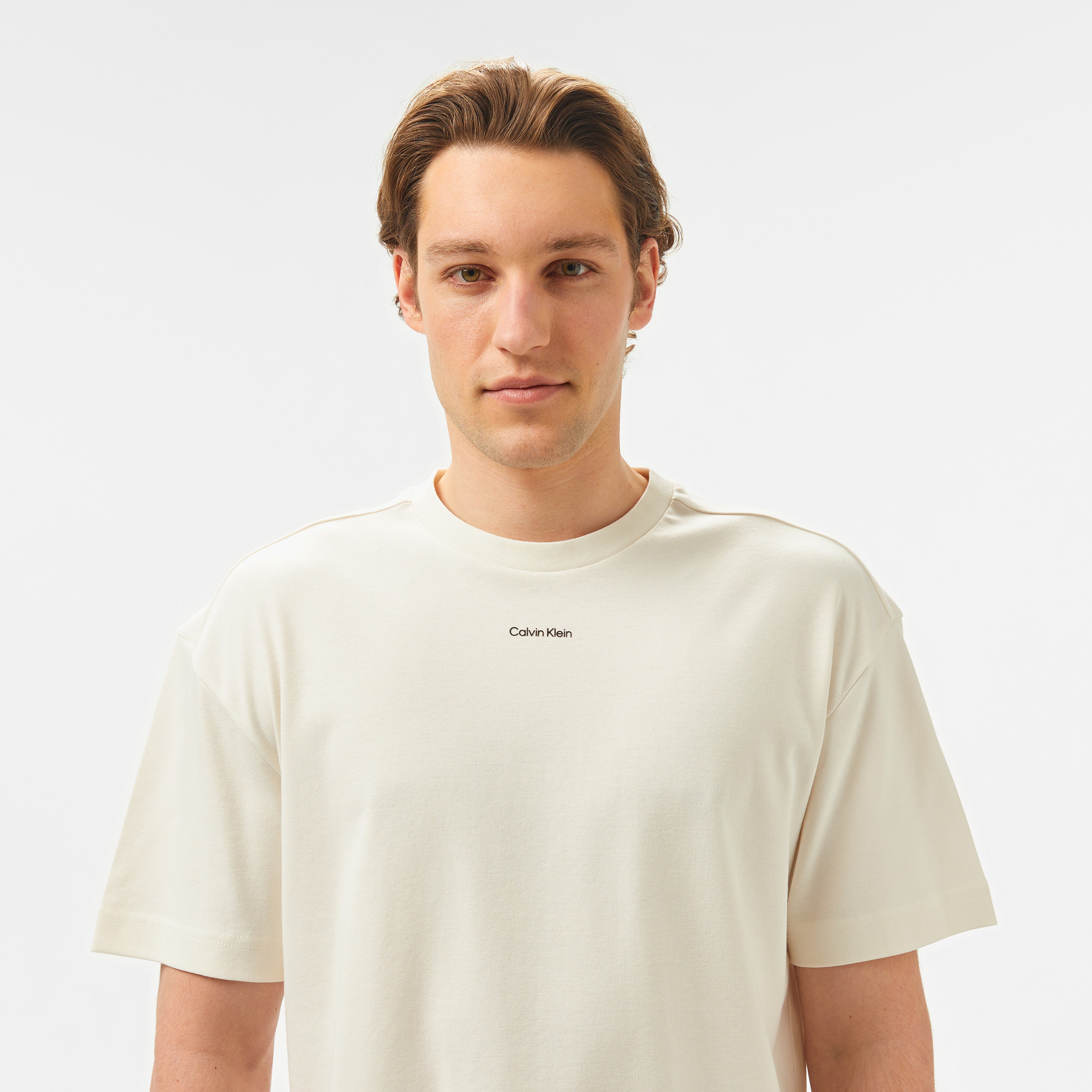 Calvin Klein Nano Logo Interlock Erkek Beyaz T-Shirt